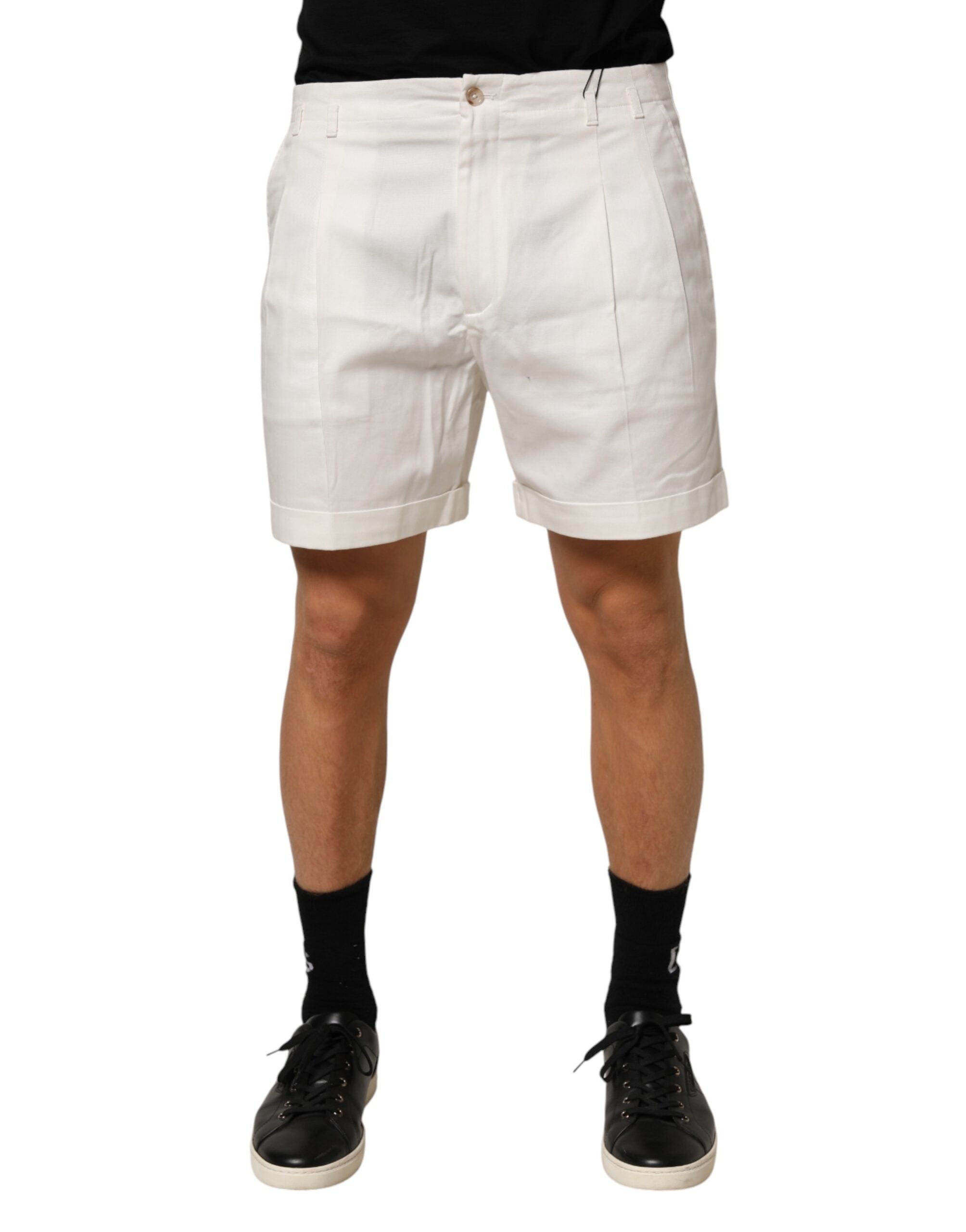 White Cotton Mid Waist Men Bermuda Shorts - ventzia