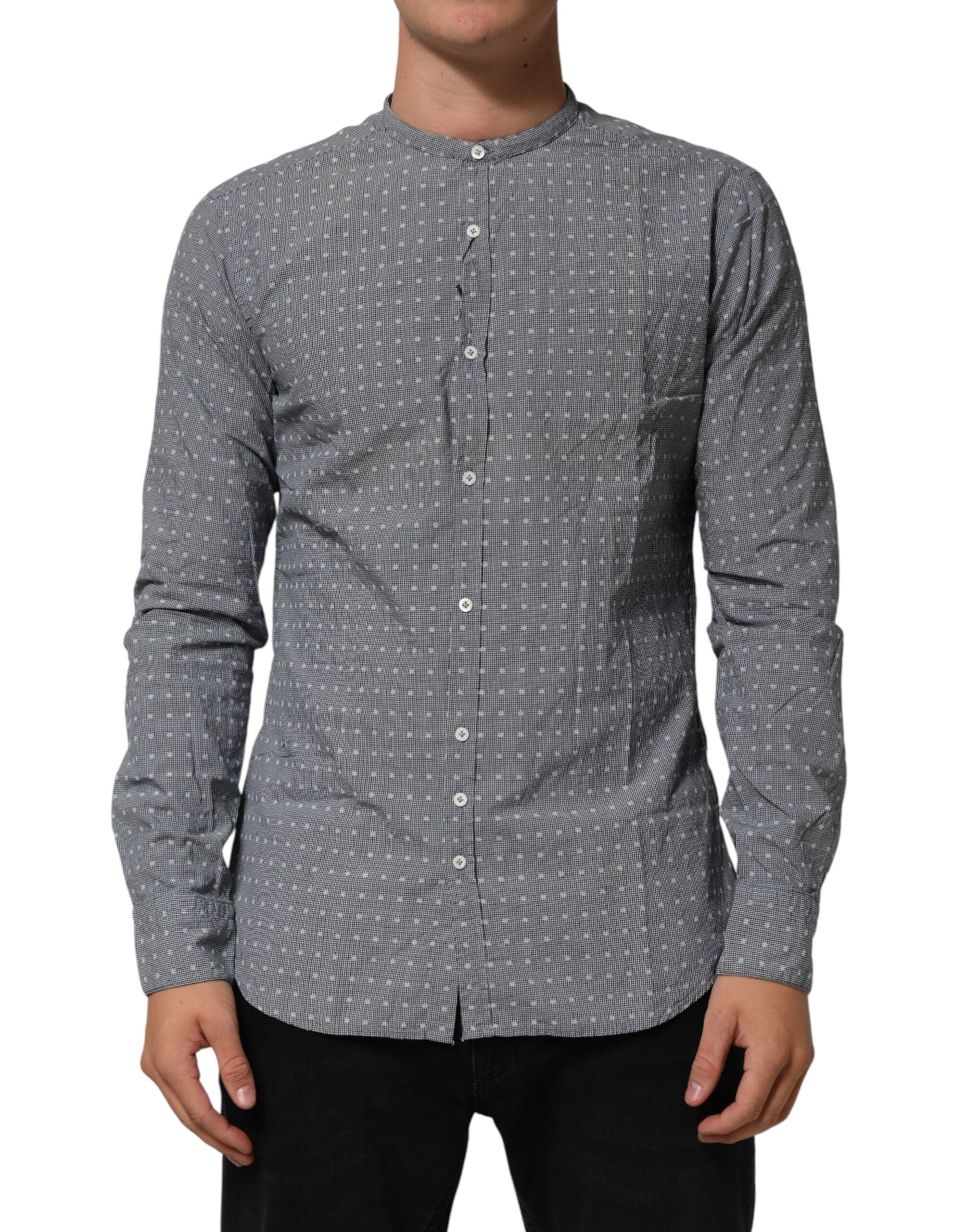 Gray Polka Dot Cotton Button Down Long Sleeves Shirt