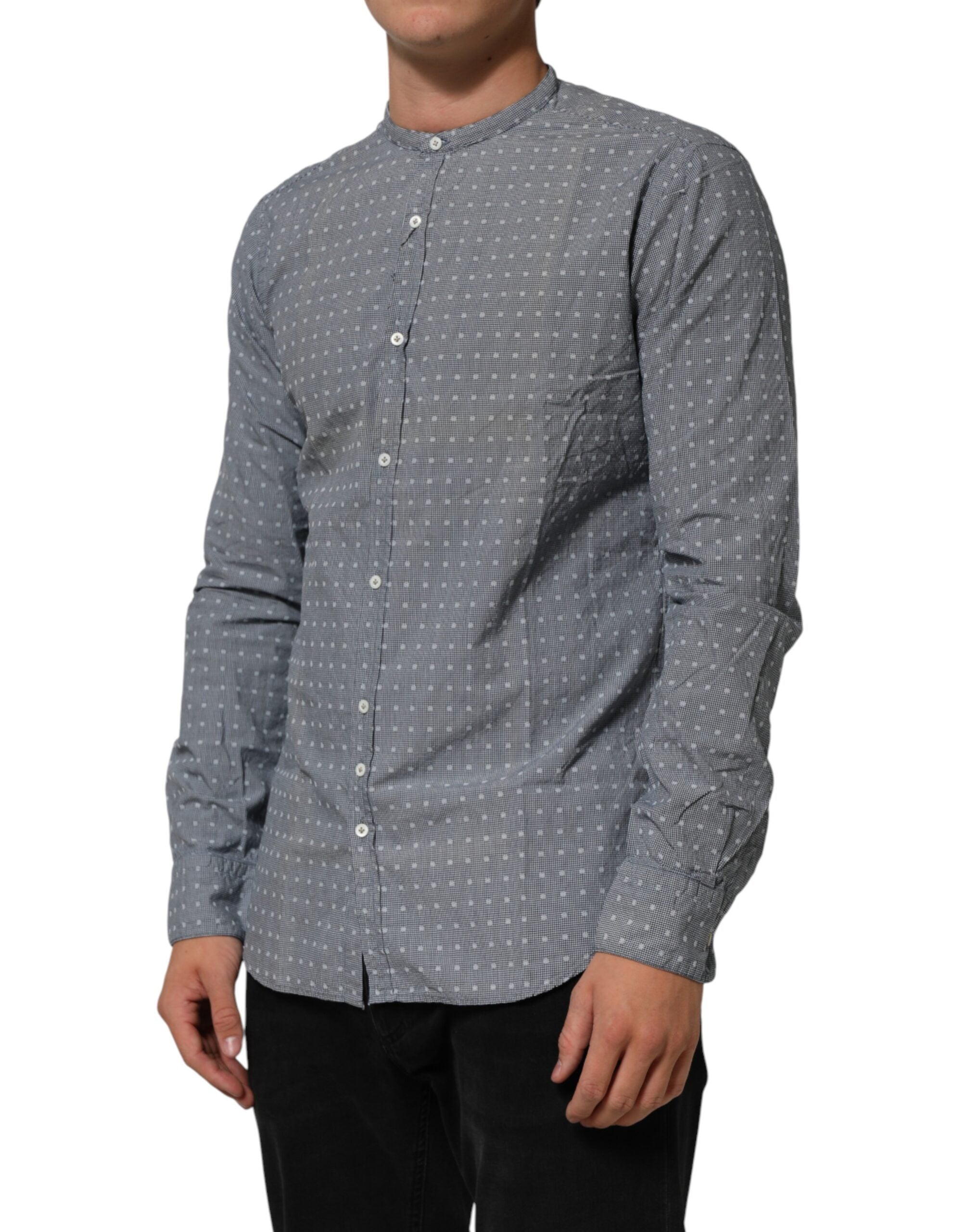 Gray Polka Dot Cotton Button Down Long Sleeves Shirt