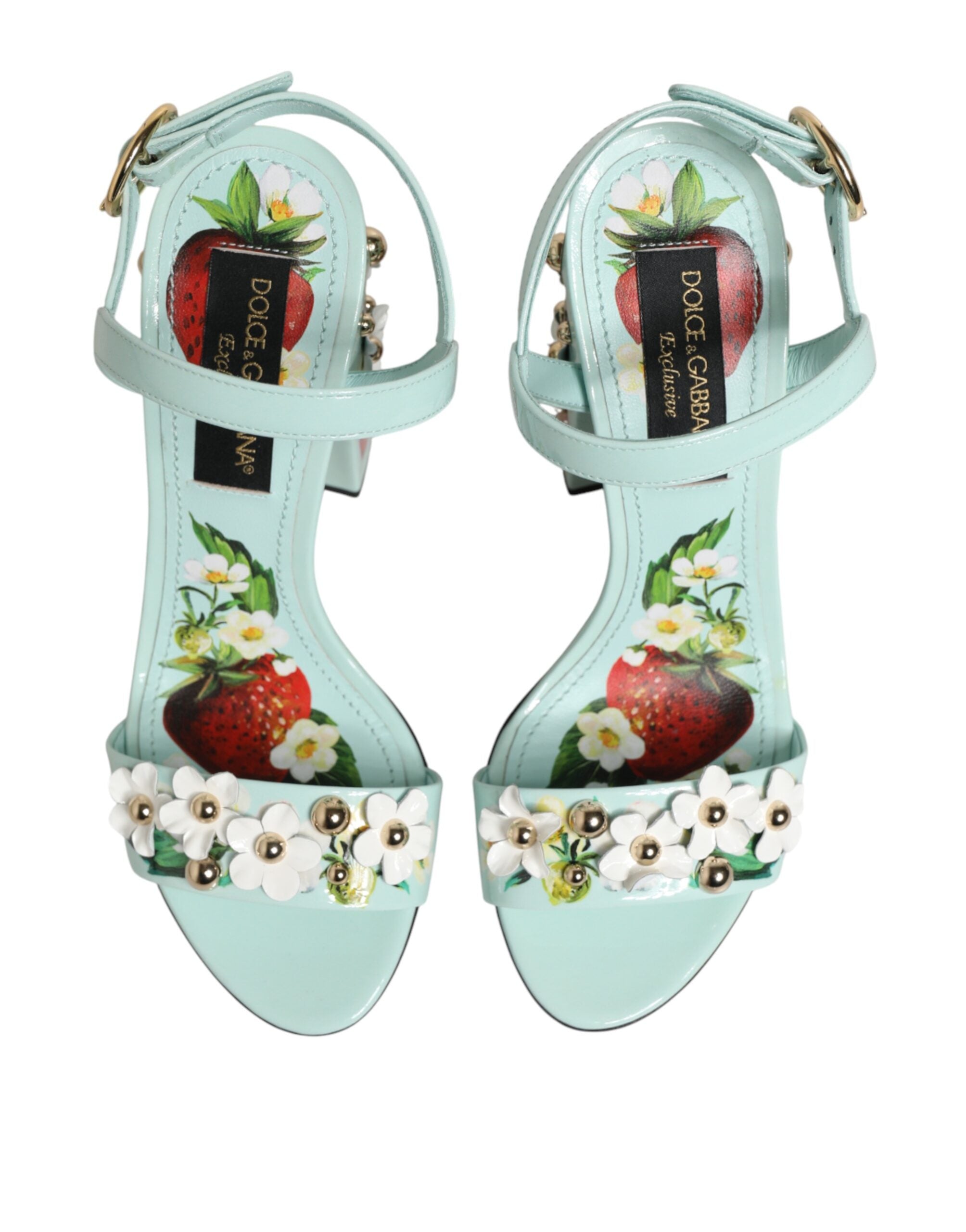Mint Green Floral Studs Heels Sandals Shoes - ventzia