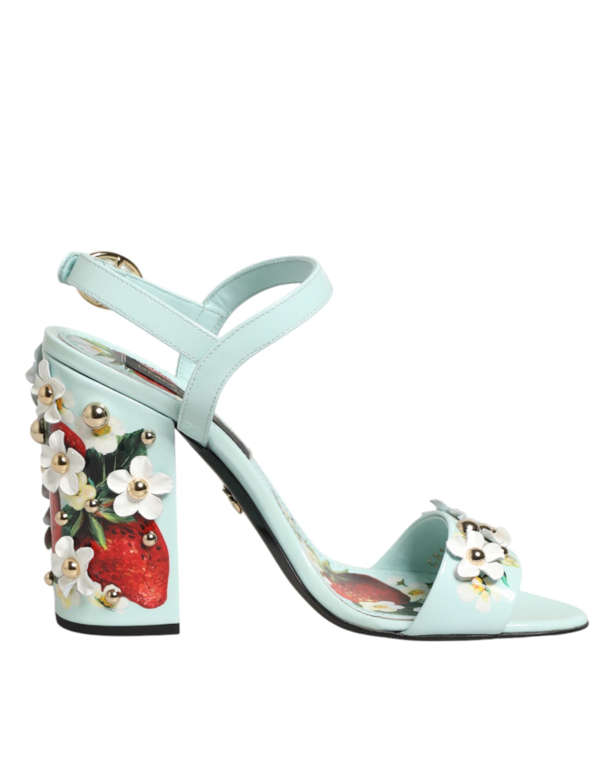 Mint Green Floral Studs Heels Sandals Shoes - ventzia