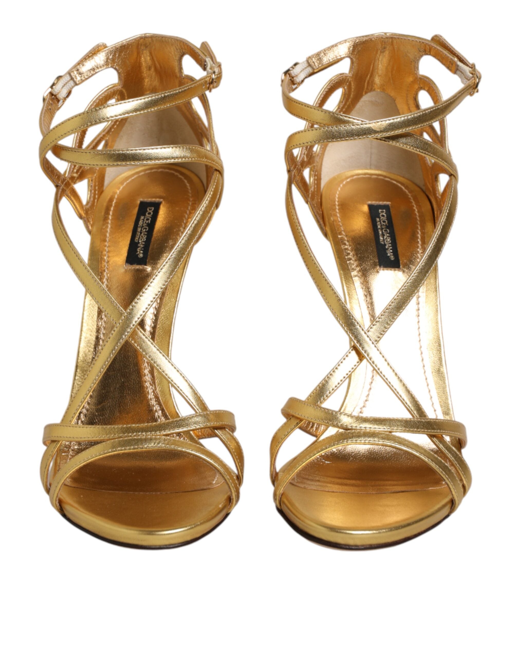 Gold Leather Keira Heels Sandals Shoes - ventzia