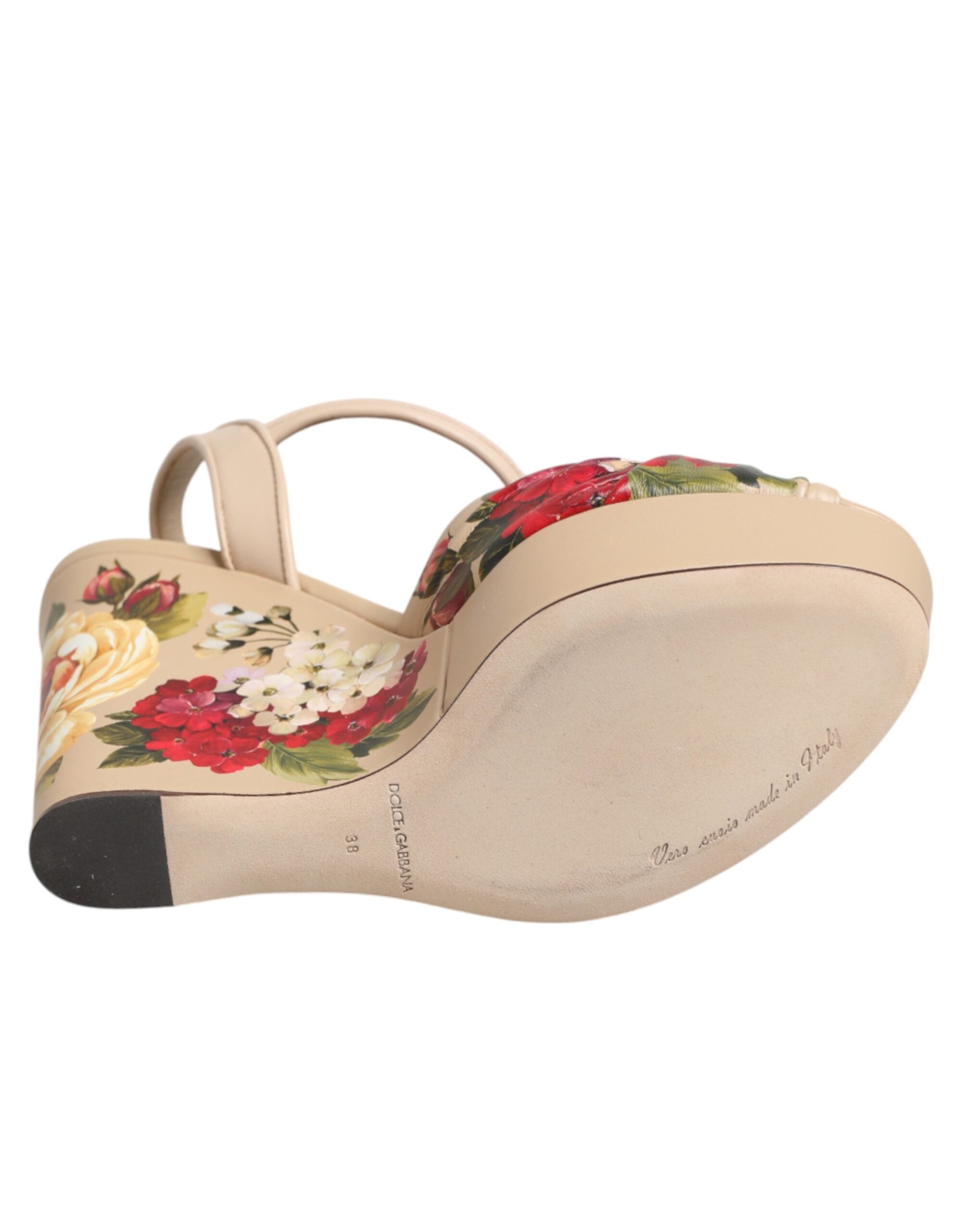 Beige Floral Ankle Strap Wedge Sandals Shoes - ventzia