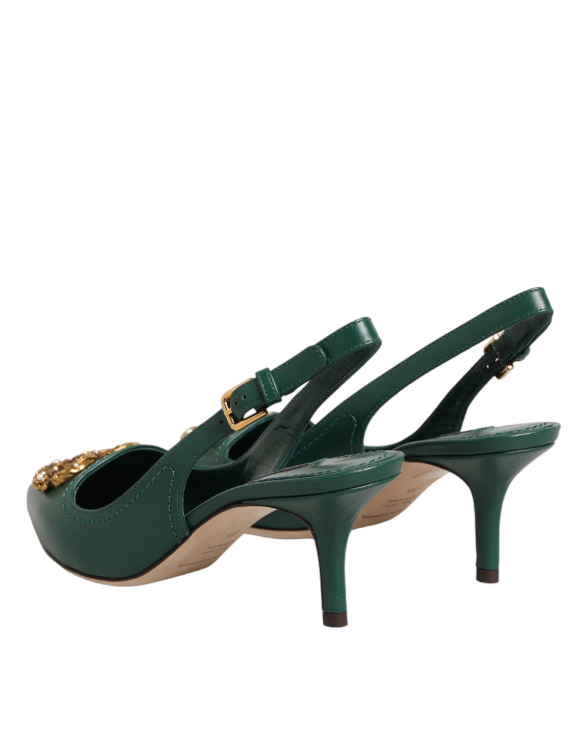 Green Leather AMORE Heels Slingbacks Shoes
