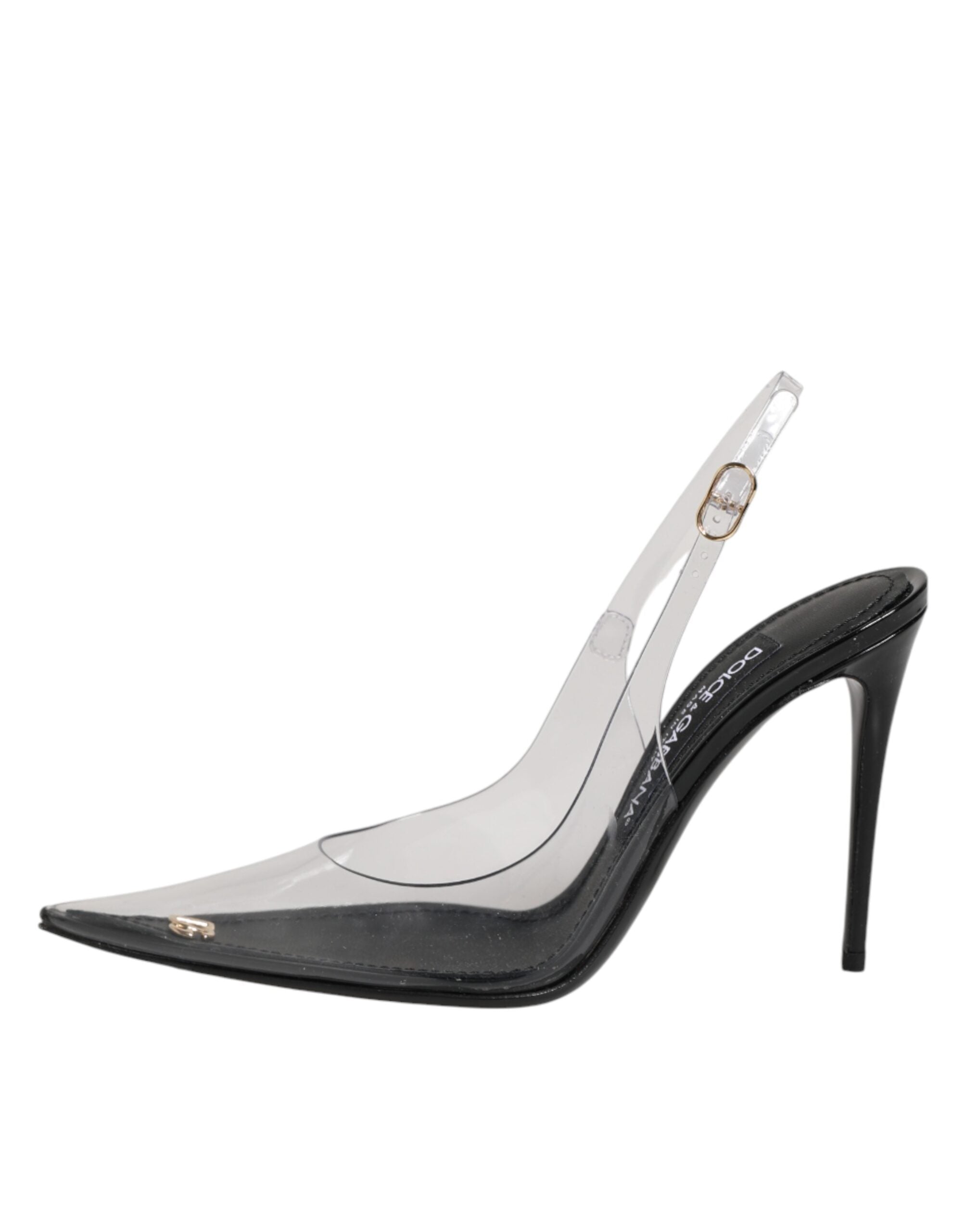 Black Leather Clear PVC Slingback Pumps Shoes - ventzia