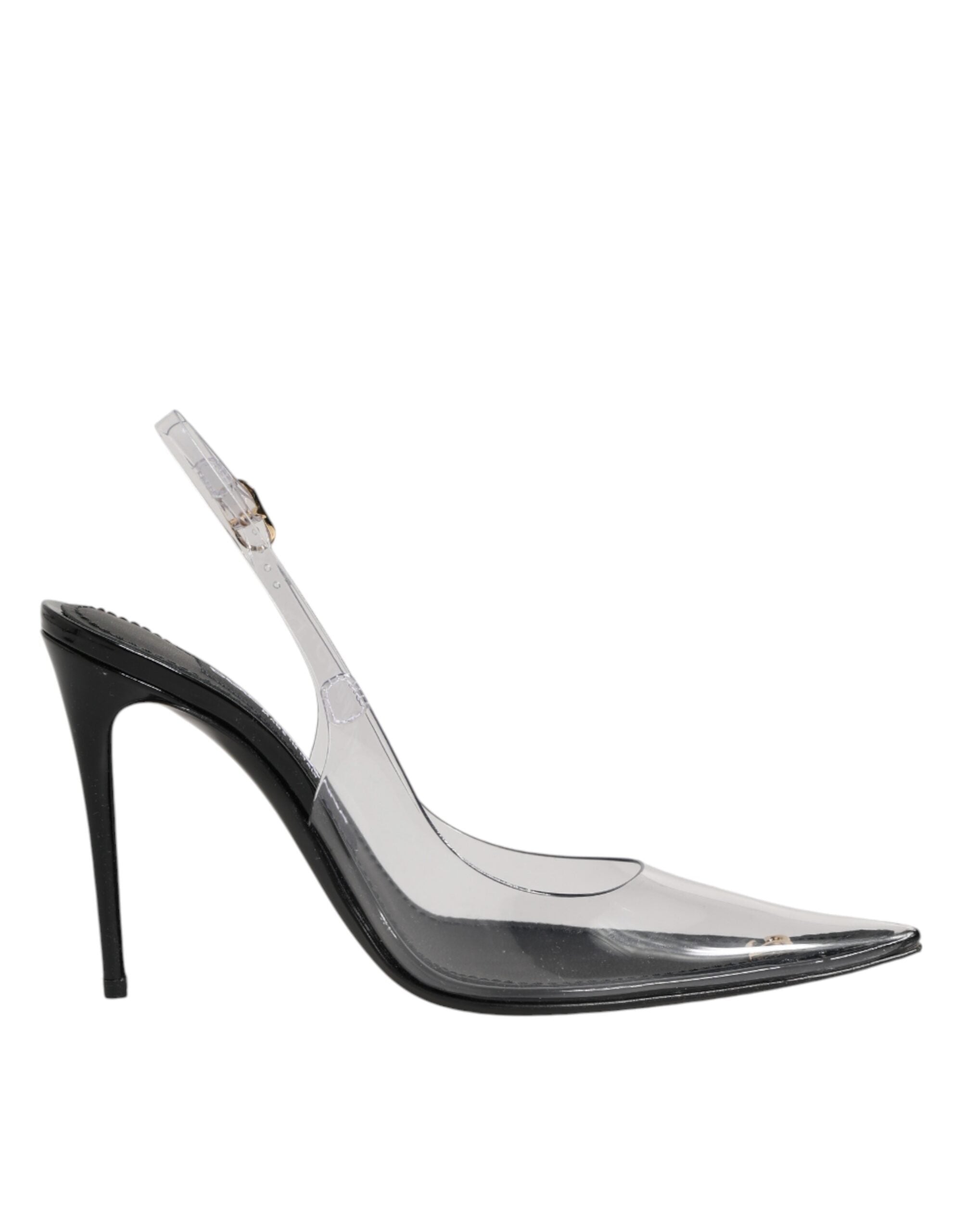 Black Leather Clear PVC Slingback Pumps Shoes - ventzia