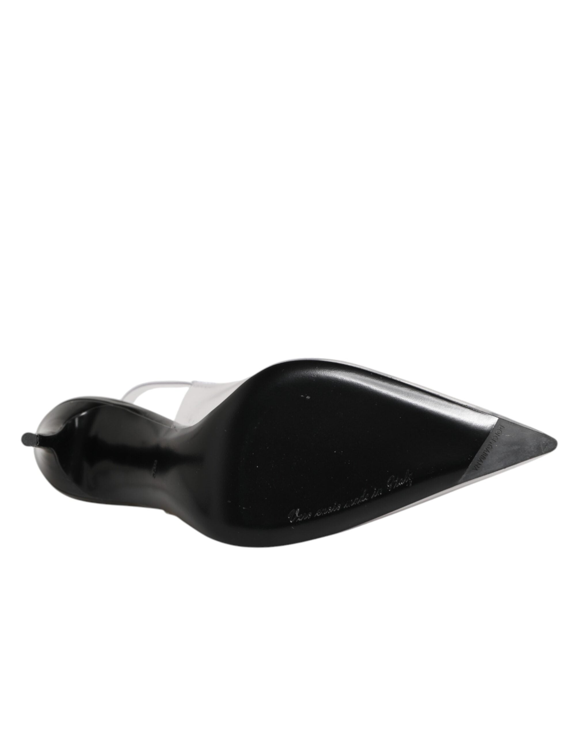 Black Leather Clear PVC Slingback Pumps Shoes - ventzia