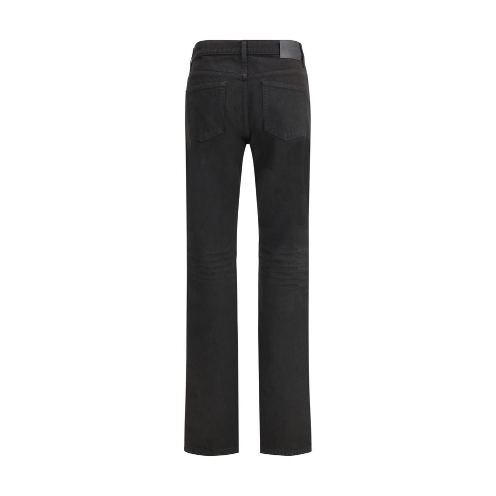 Black Cotton Straight-Leg Jeans - ventzia