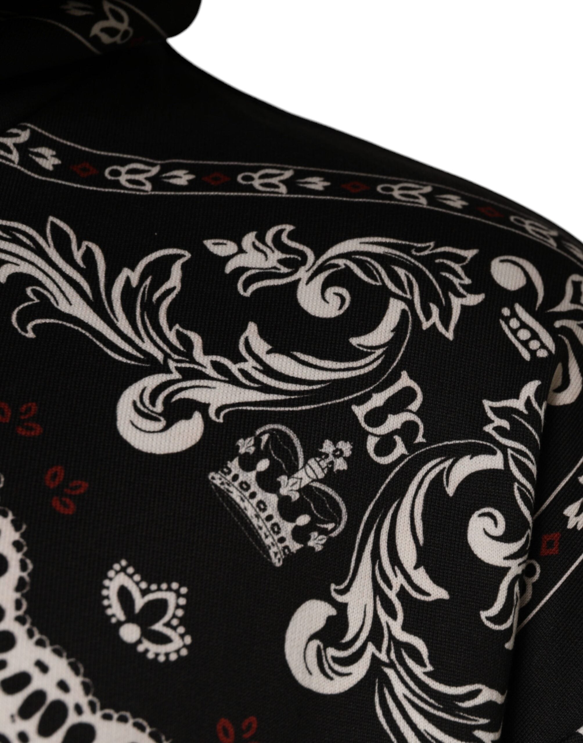 Black Bandana Print Crown Logo Cotton Hoodie Sweater