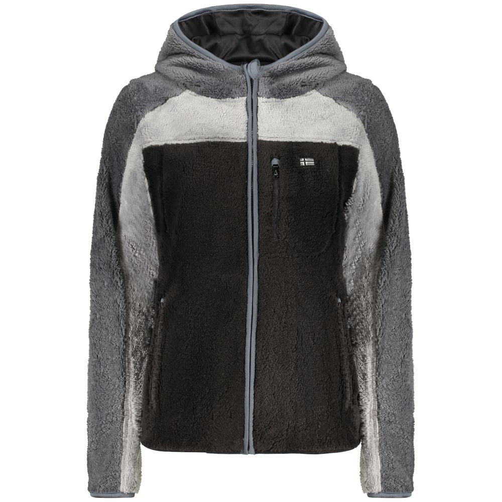 Black Polyester Women's Sweatshirt with Hood - ventzia