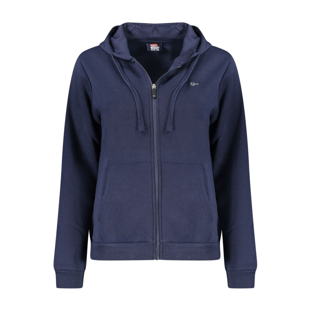 Blue Cotton Women Sweatshirt with Hood and Zip - ventzia