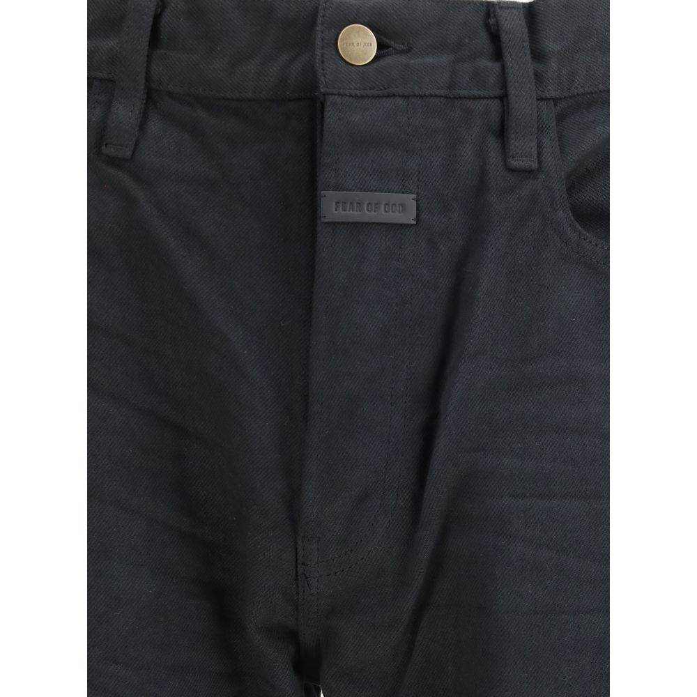 Black Cotton Straight-Leg Jeans - ventzia