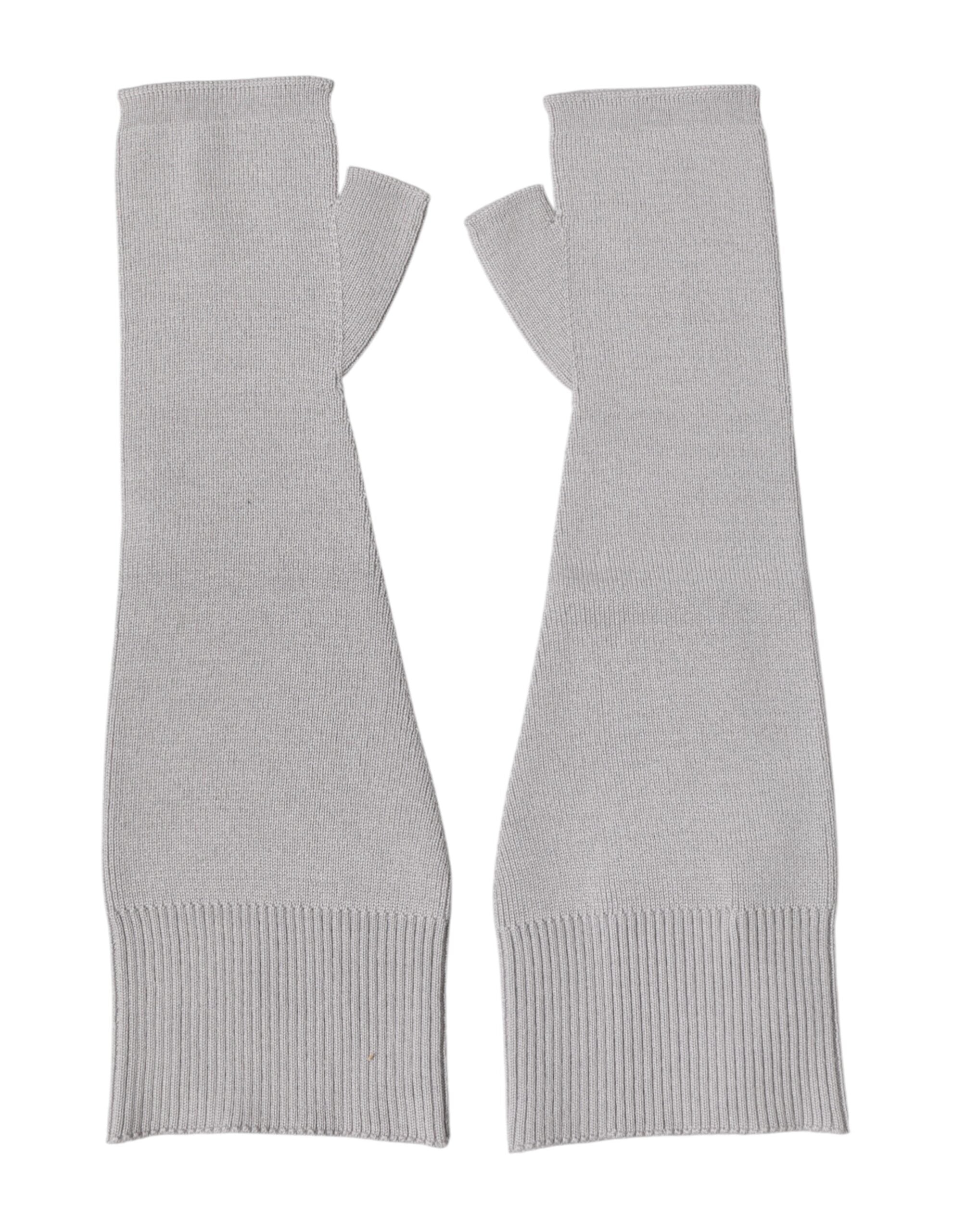 Gray Virgin Wool Knitted Fingerless Men Gloves - ventzia