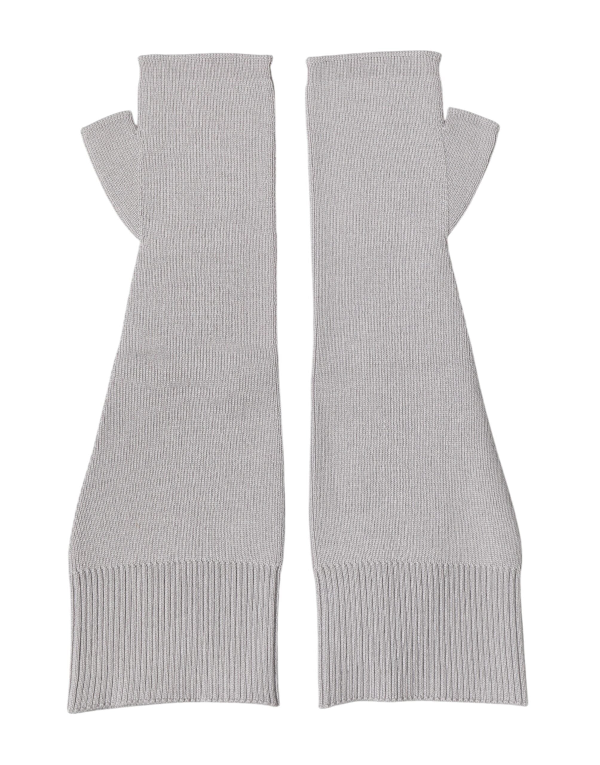 Gray Virgin Wool Knitted Fingerless Men Gloves - ventzia