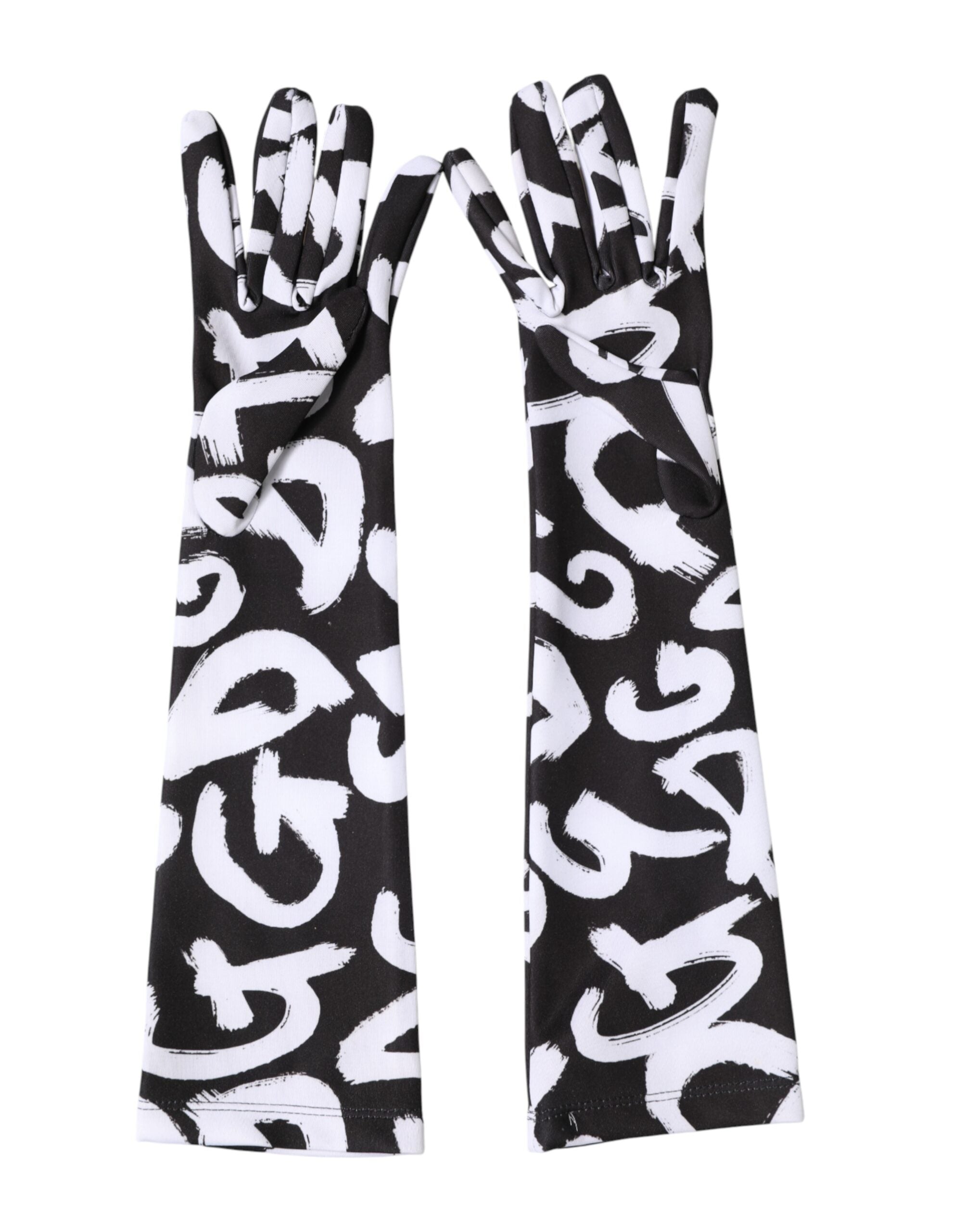 Black White DG Logo Elbow Length Mitten Gloves