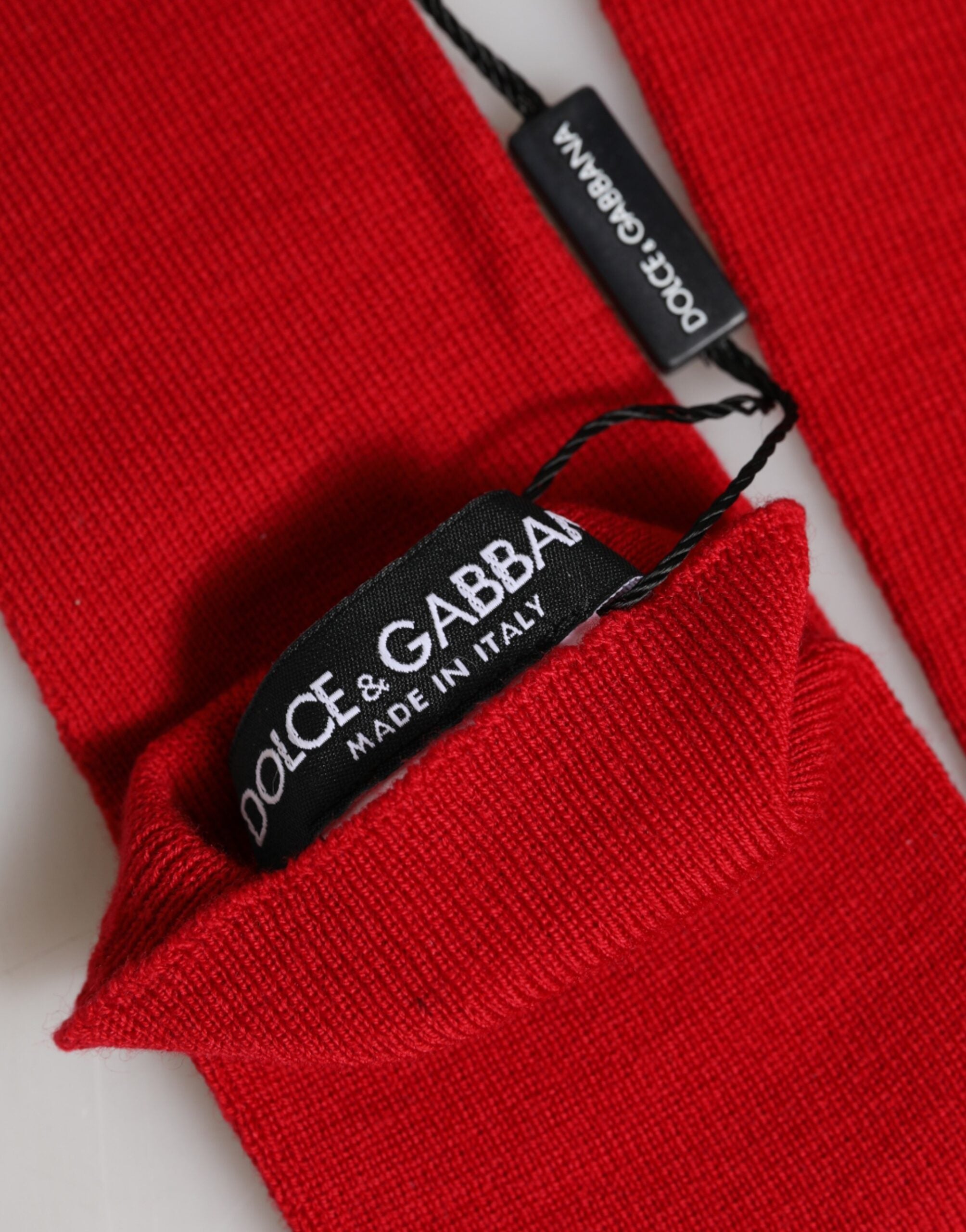 Red Wool Knitted Fingerless Elbow One Length Gloves