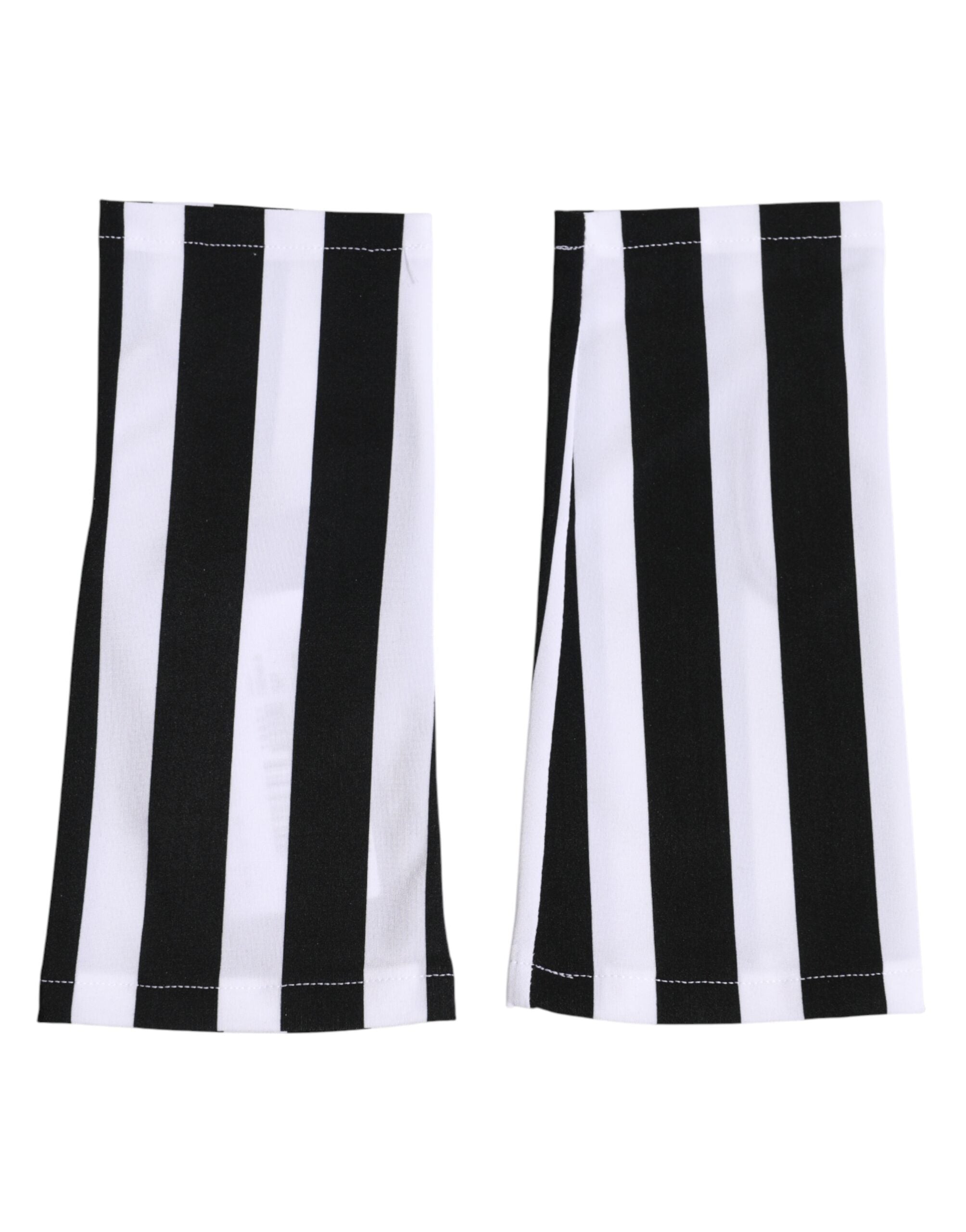 Black White Nylon Fingerless Wrist Length Gloves - ventzia