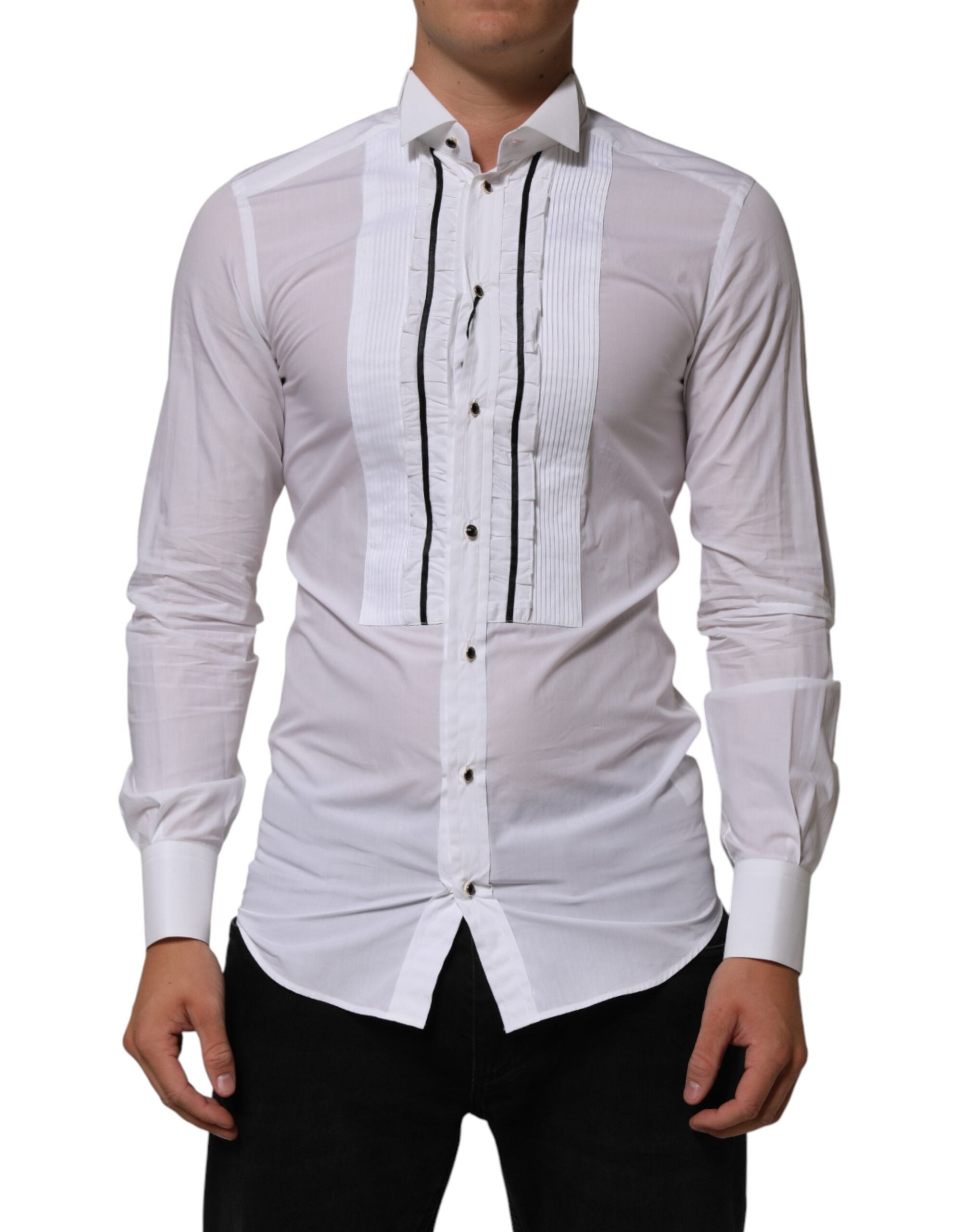 White Cotton Collared Long Sleeve GOLD Dress Shirt