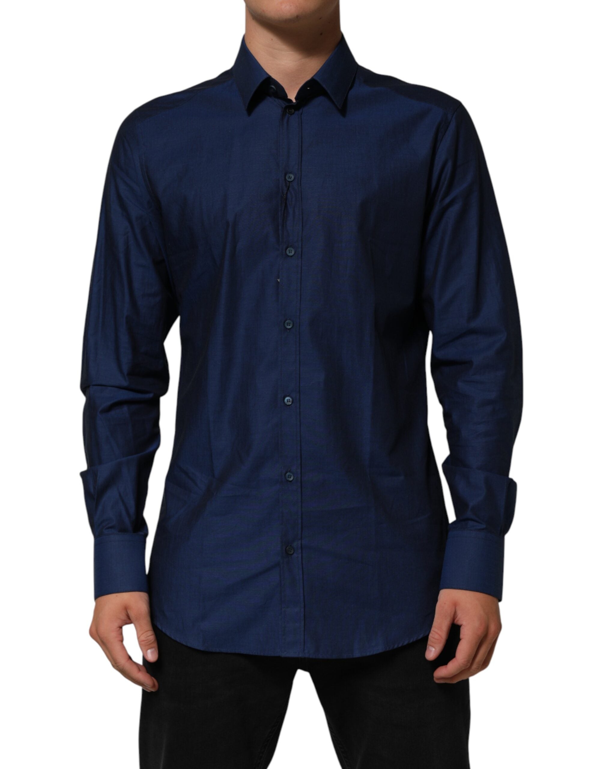 Blue Cotton Collared Men GOLD Dress Shirt - ventzia