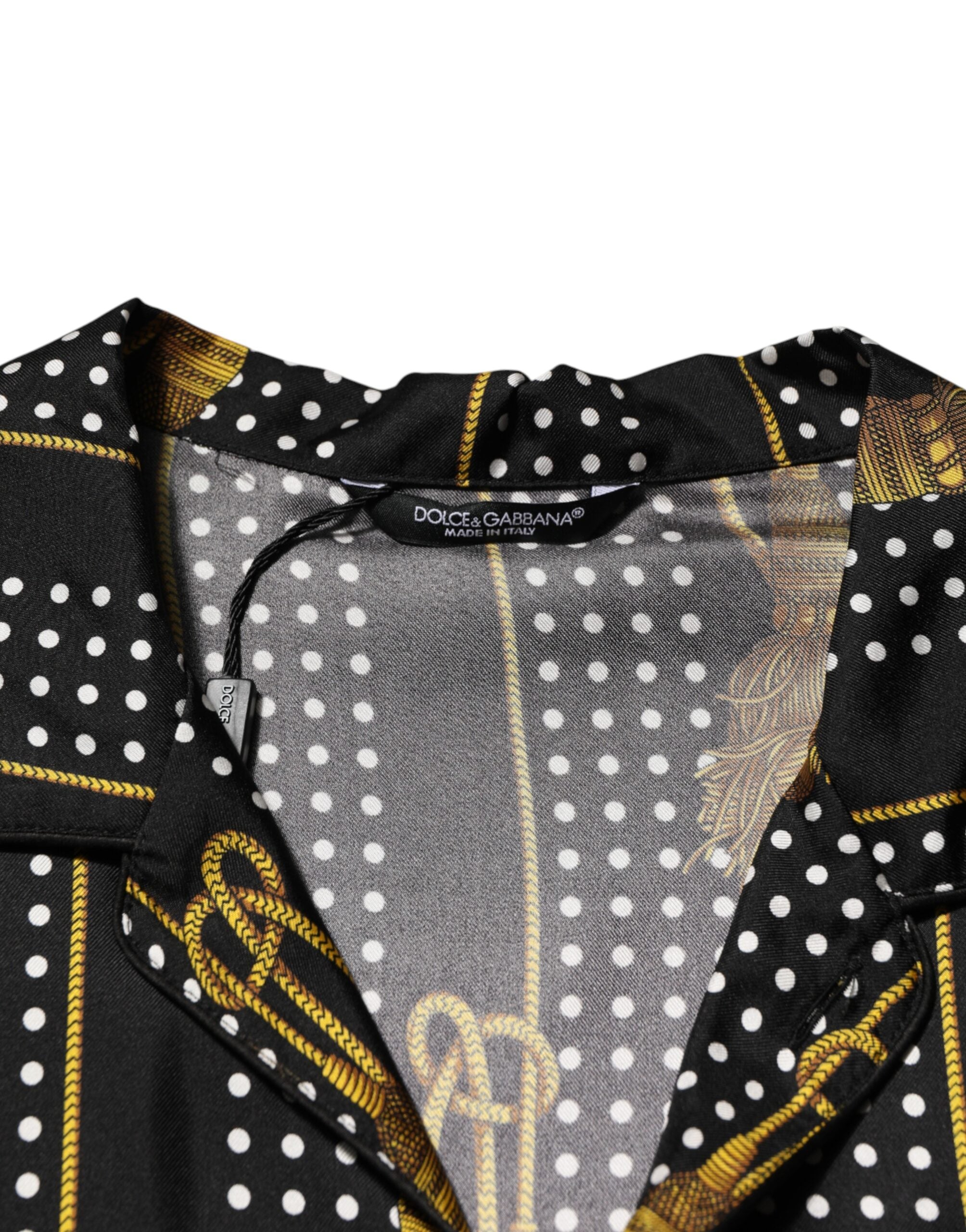 Black Dotted Tassel Silk Button Down Shirt