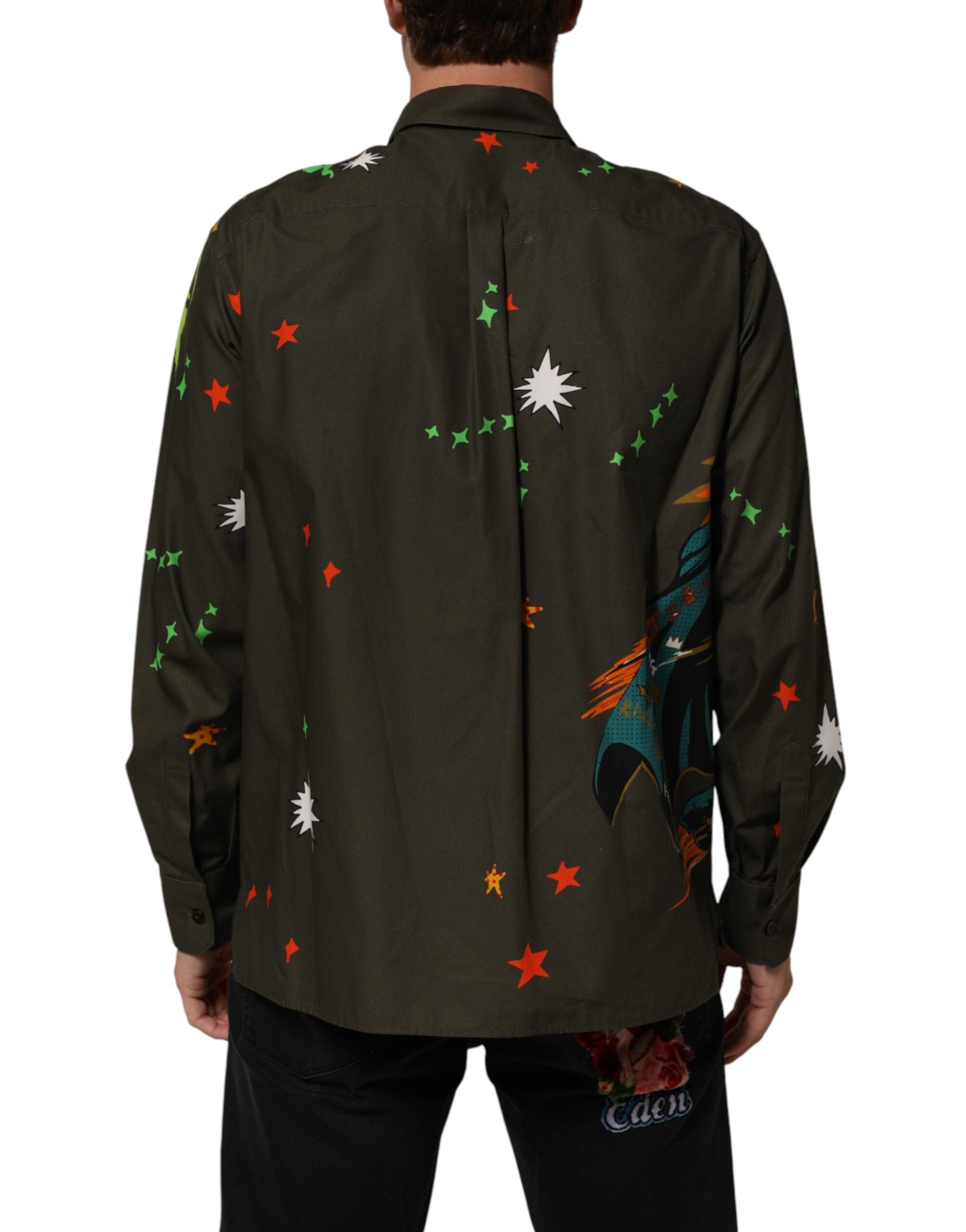 Brown Superhero Print Button Down Shirt - ventzia