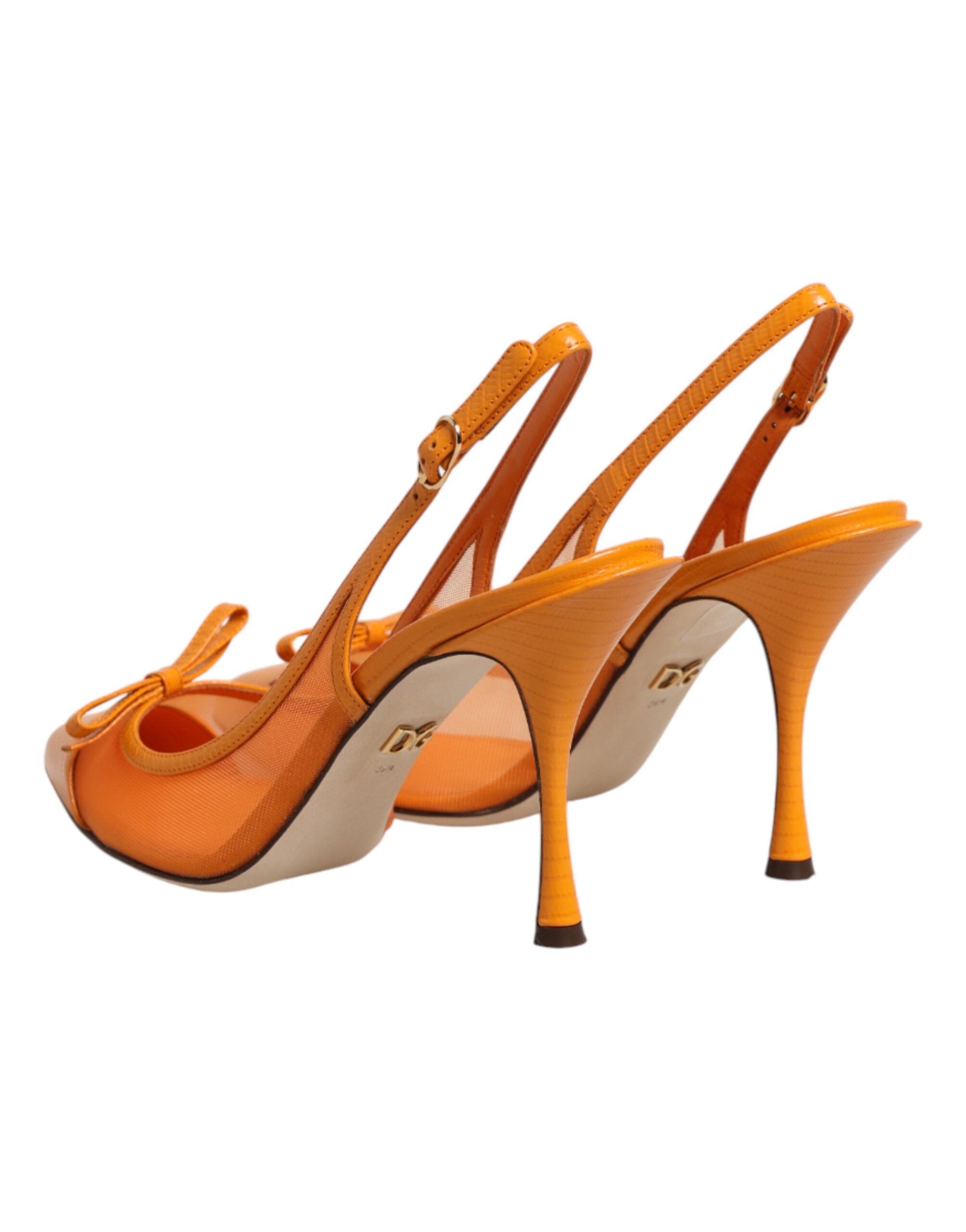 Orange Leather Mesh Heels Slingback Shoes