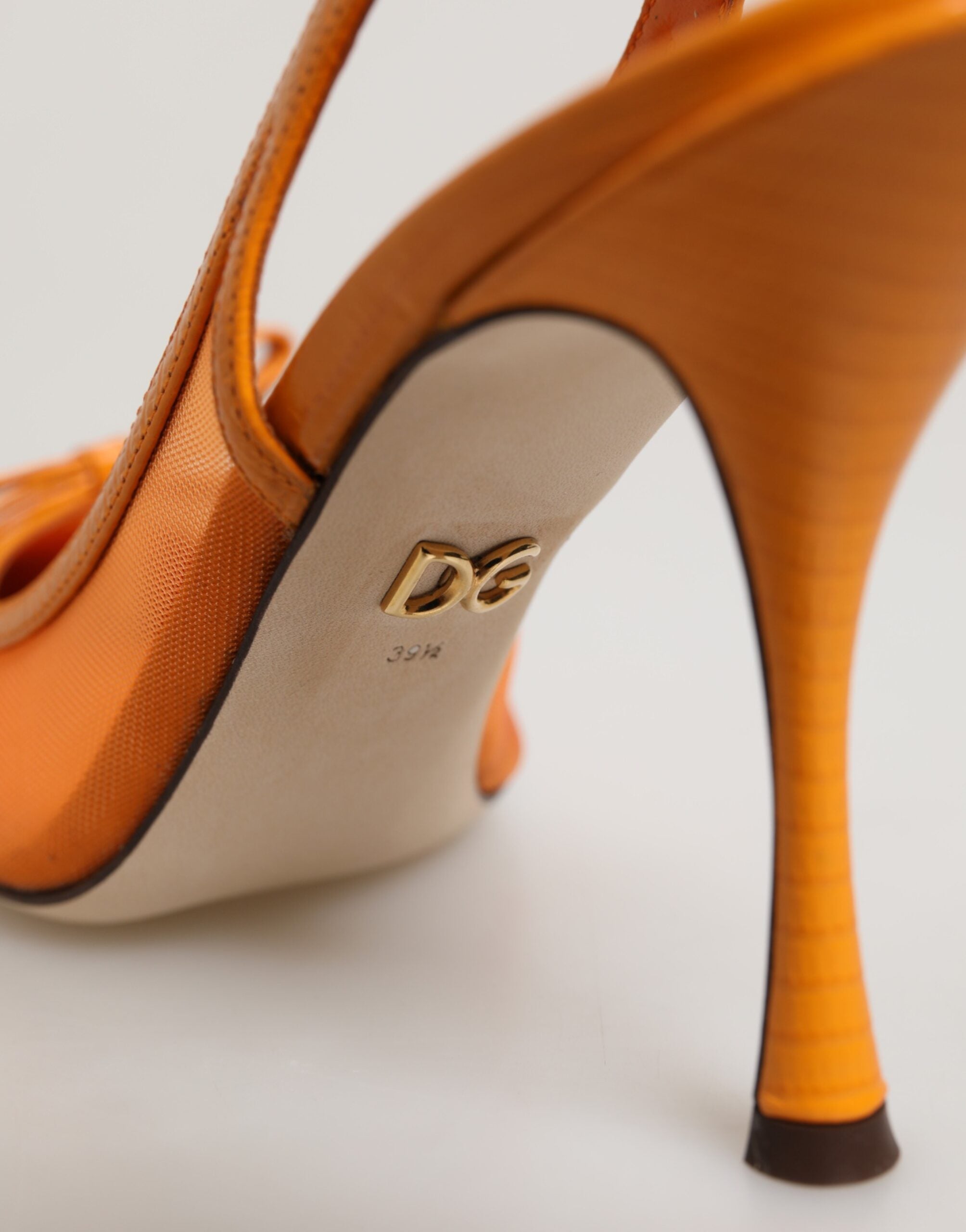 Orange Leather Mesh Heels Slingback Shoes