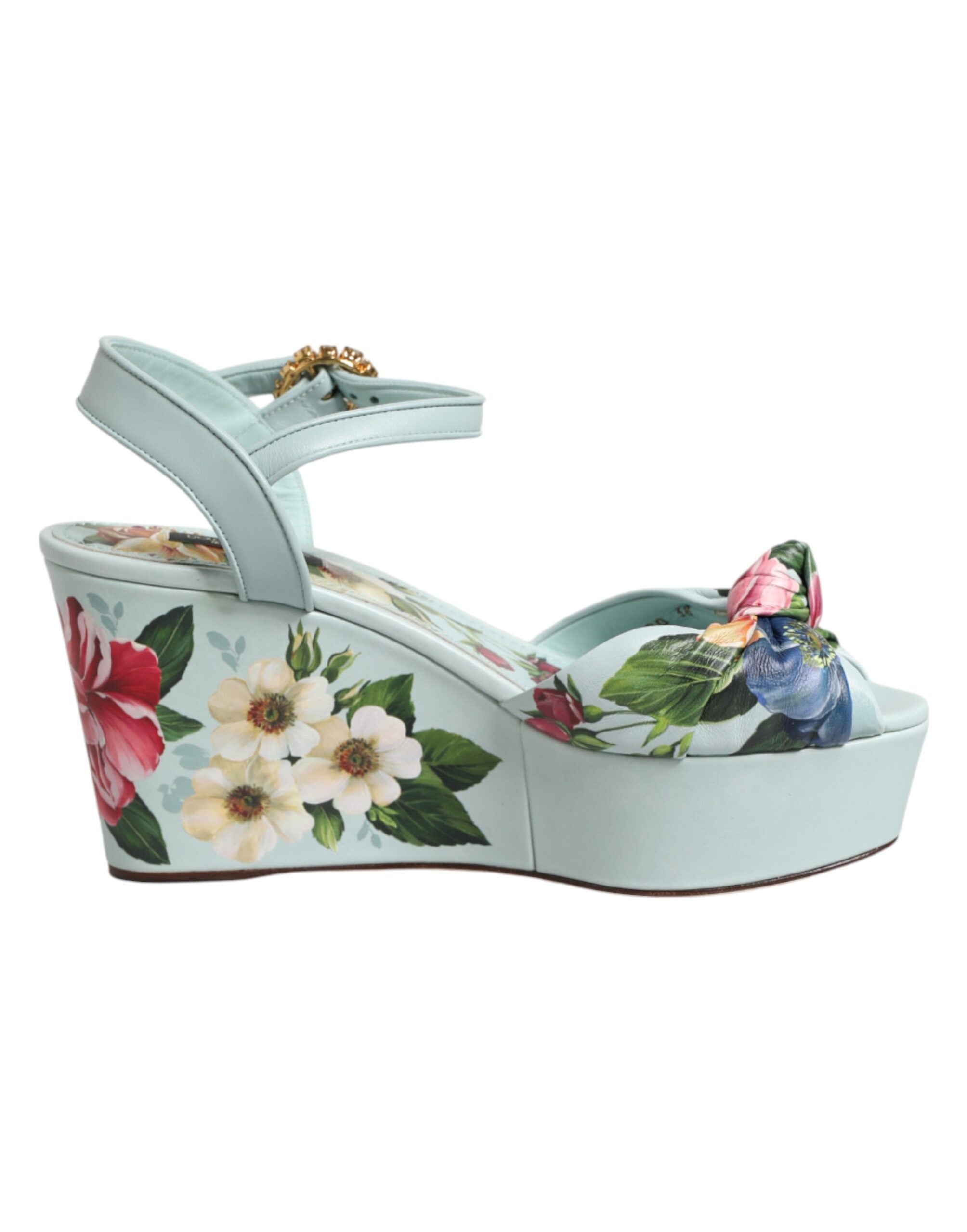 Green Floral Ankle Strap Wedge Sandals Shoes