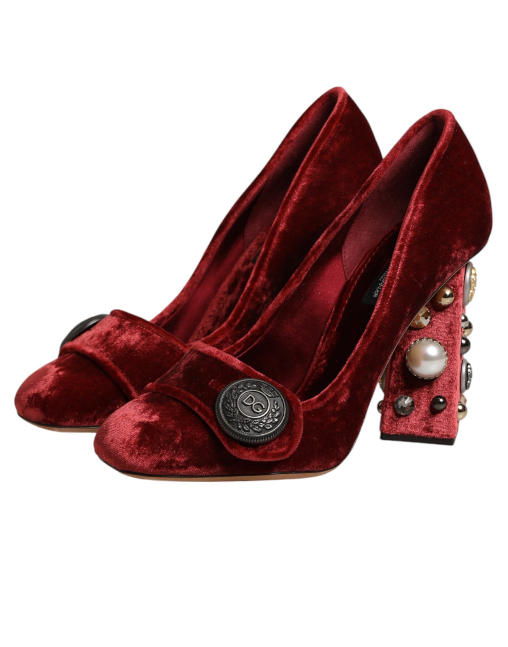 Red Velvet Embellished Heels Pumps Shoes