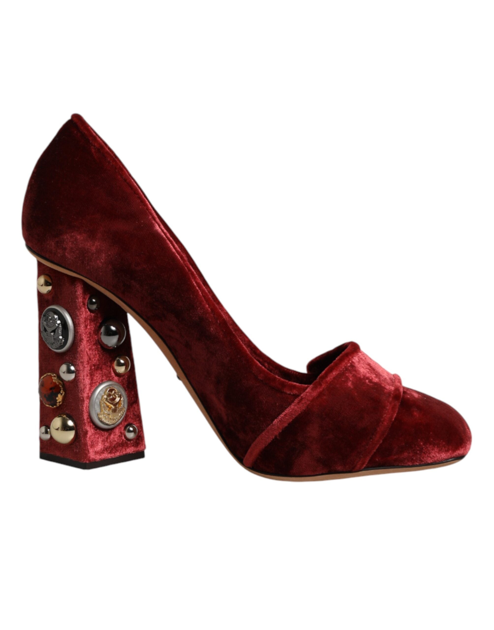 Red Velvet Embellished Heels Pumps Shoes
