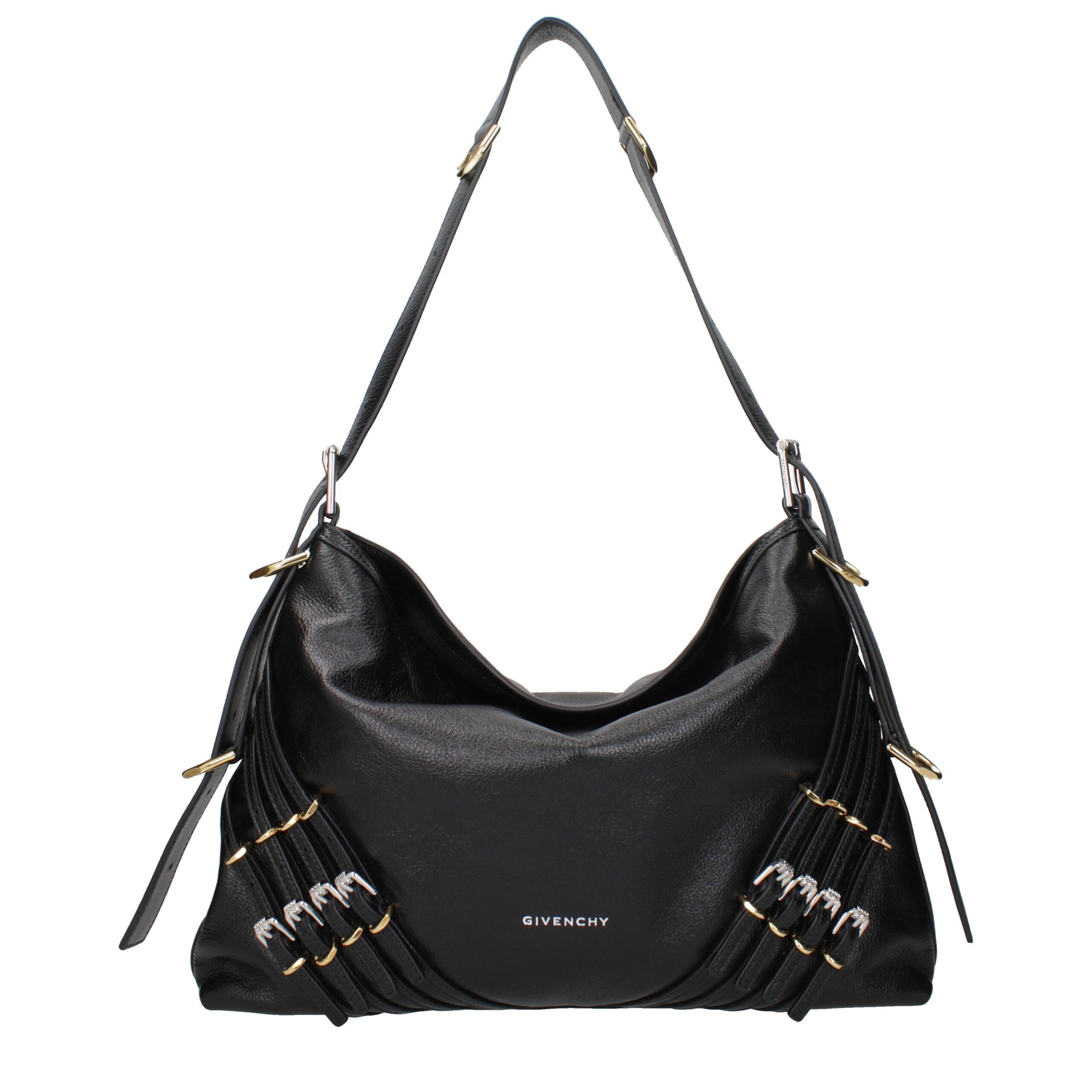 Black Leather Shoulder Bag - ventzia