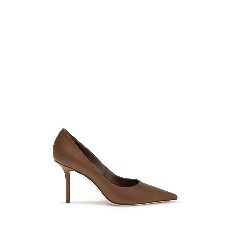 Brown Silk High Heel Pumps