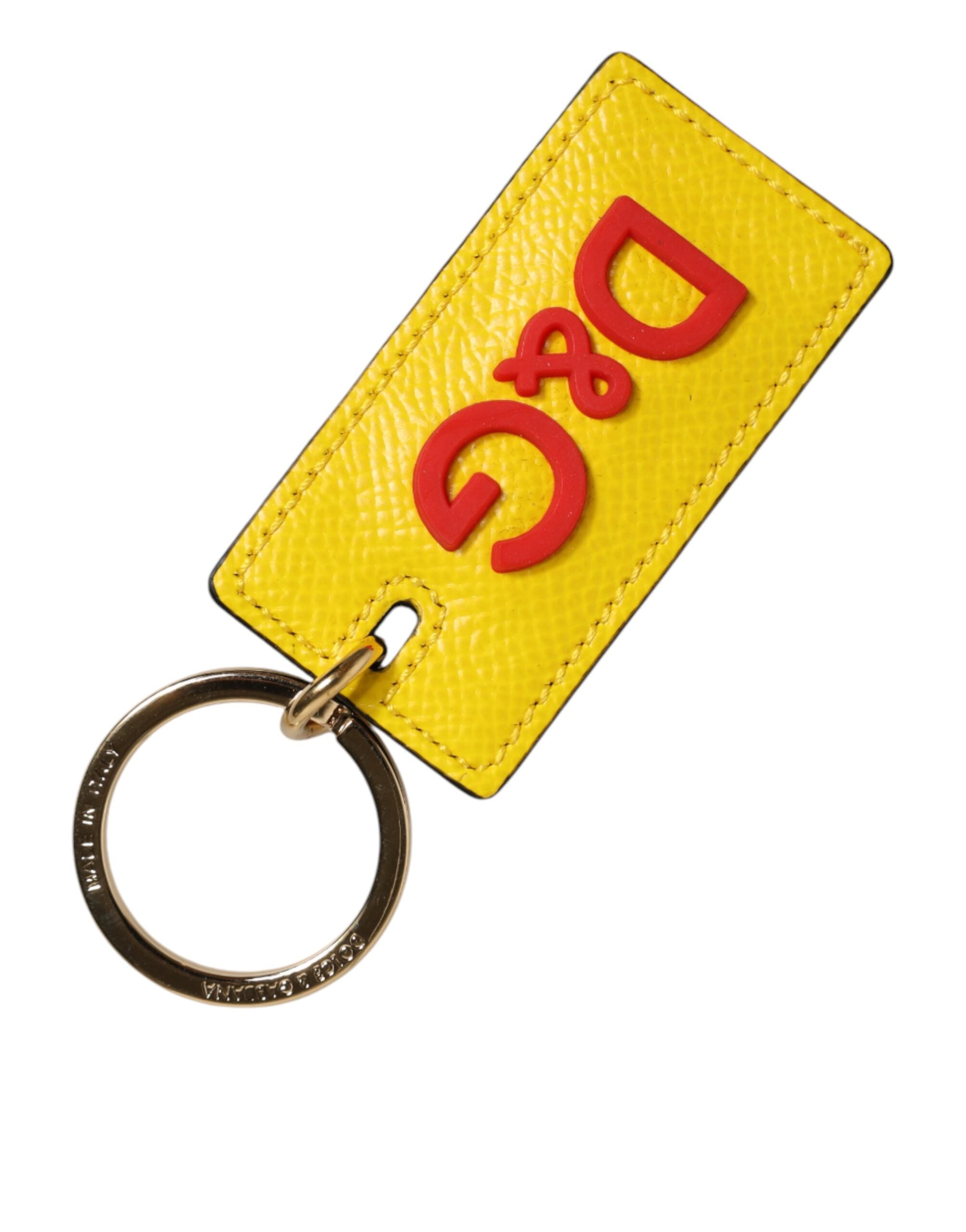 Yellow Calf Leather Logo Metal Ring Men Keychain Keyring - ventzia