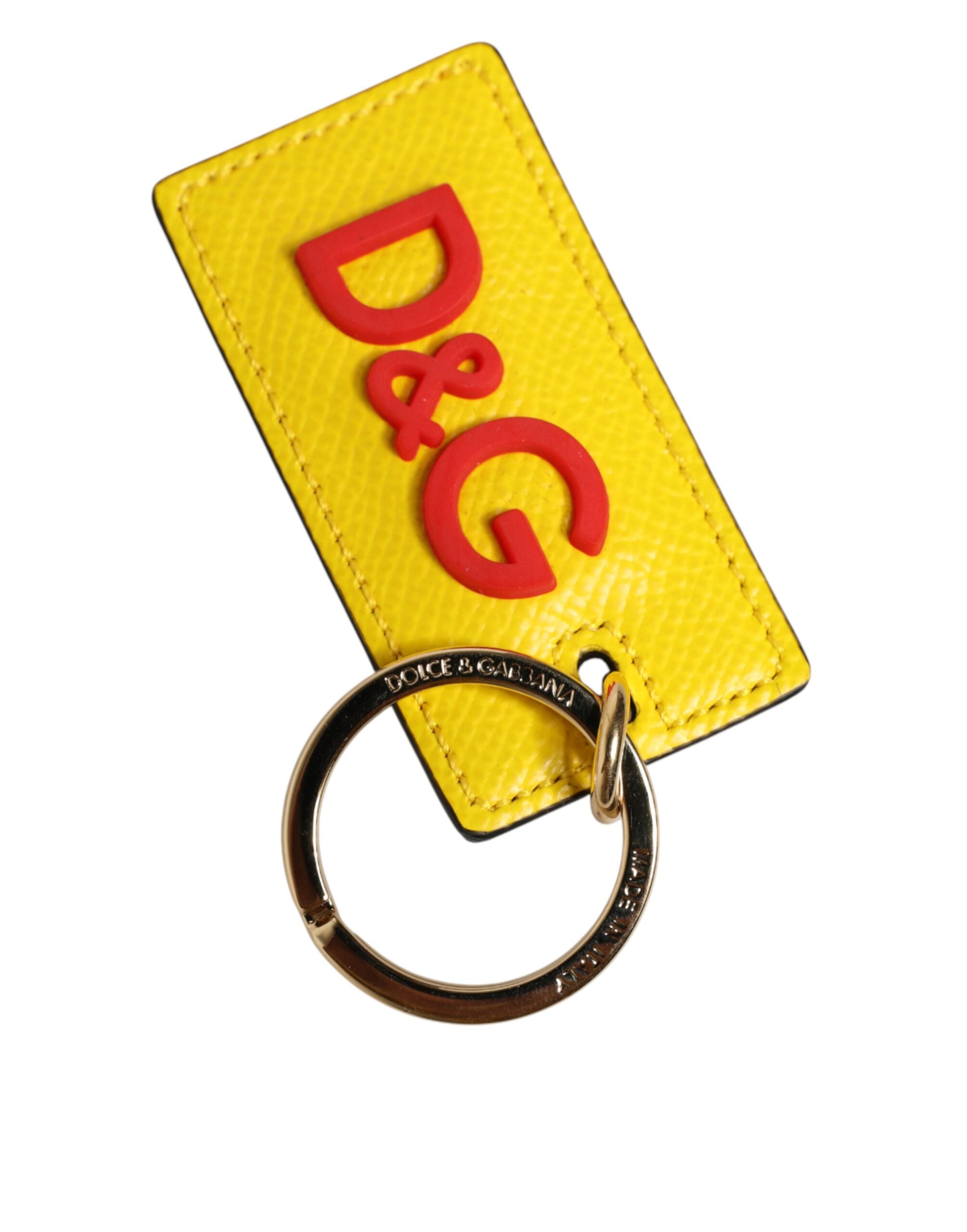 Yellow Calf Leather Logo Metal Ring Men Keychain Keyring - ventzia
