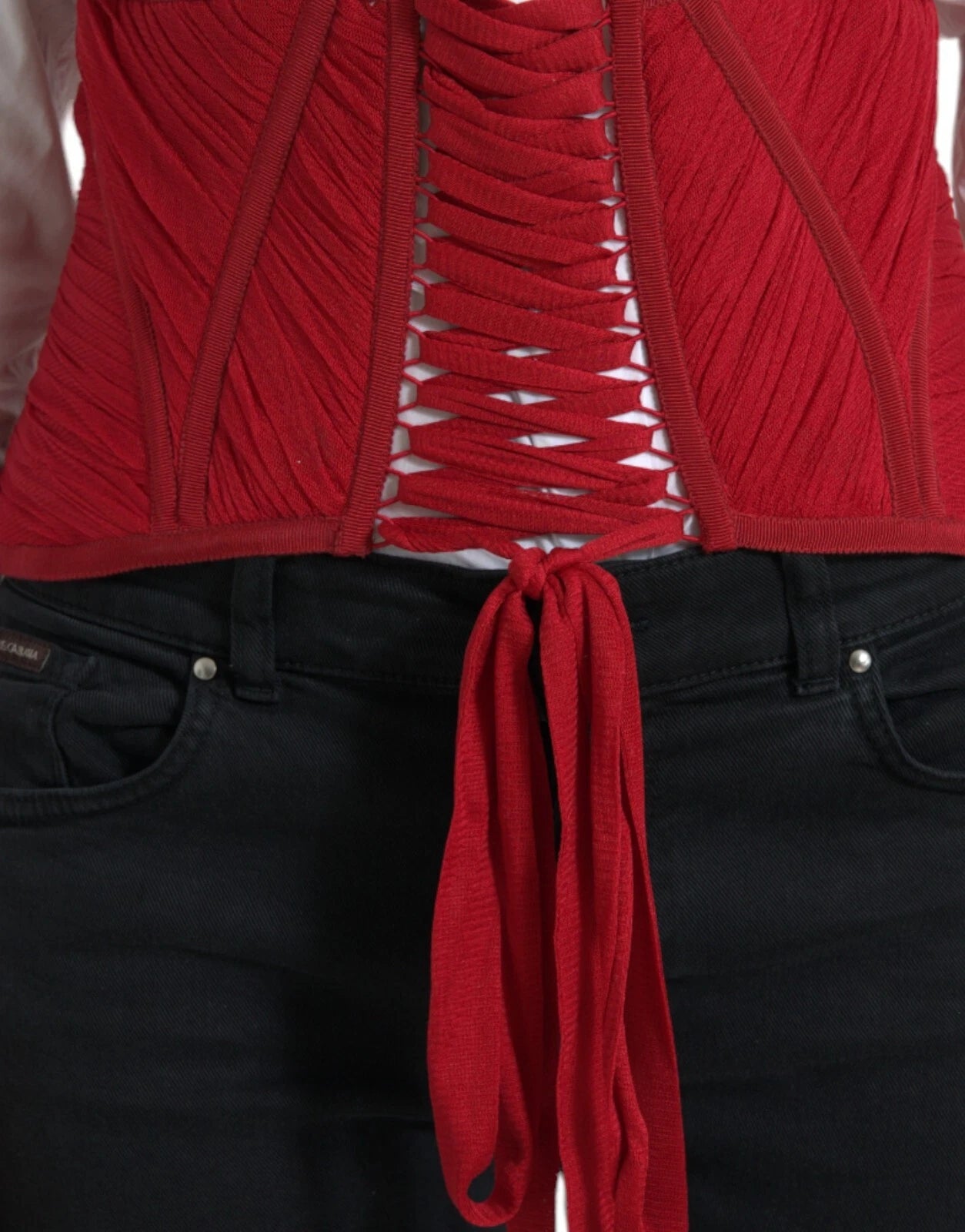 Red Silk Belt Waist Lace Up Strap Corset
