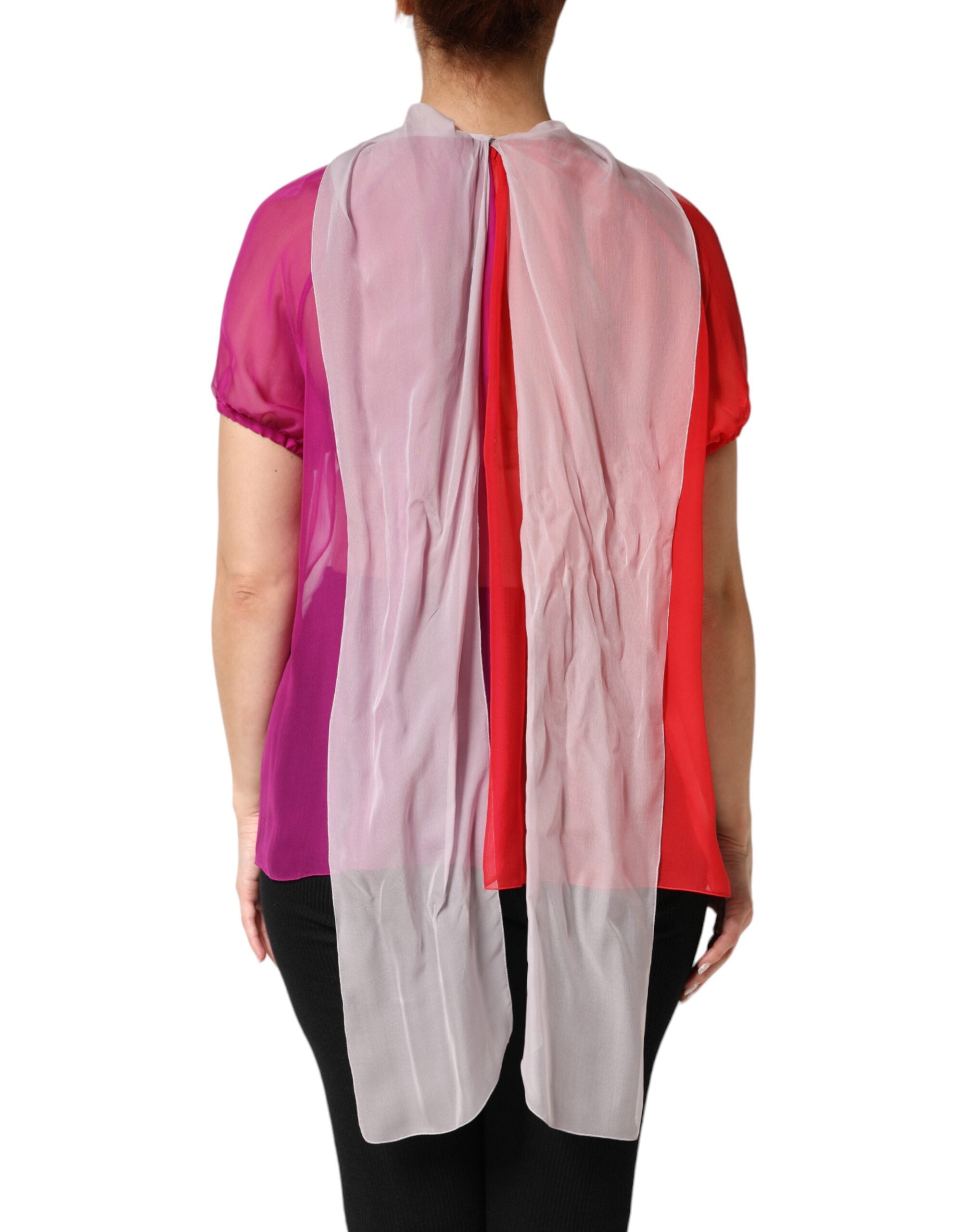 Multicolor Short Sleeves Silk Blouse Top