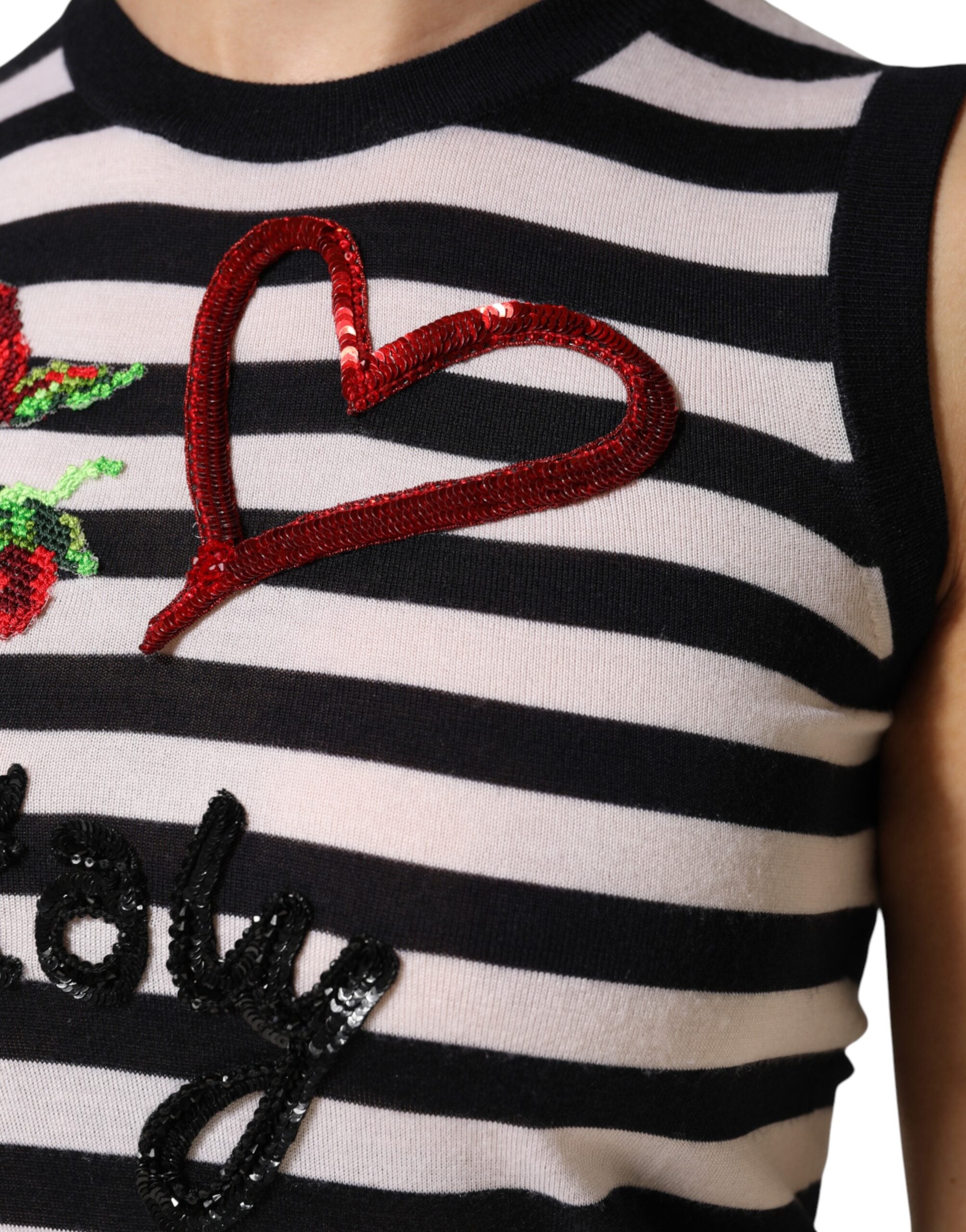 Black White Cashmere Silk Sleeveless Top