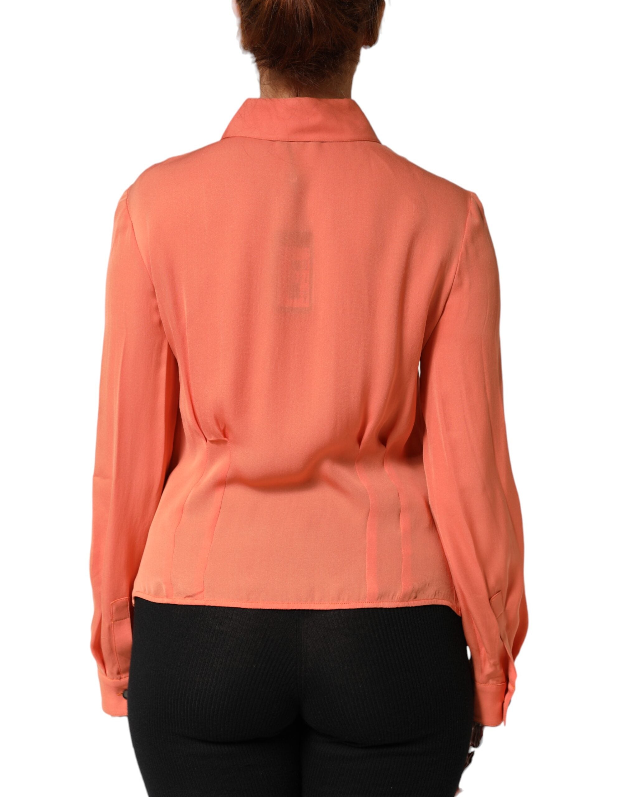 Orange Collared Button Down Long Sleeves Top