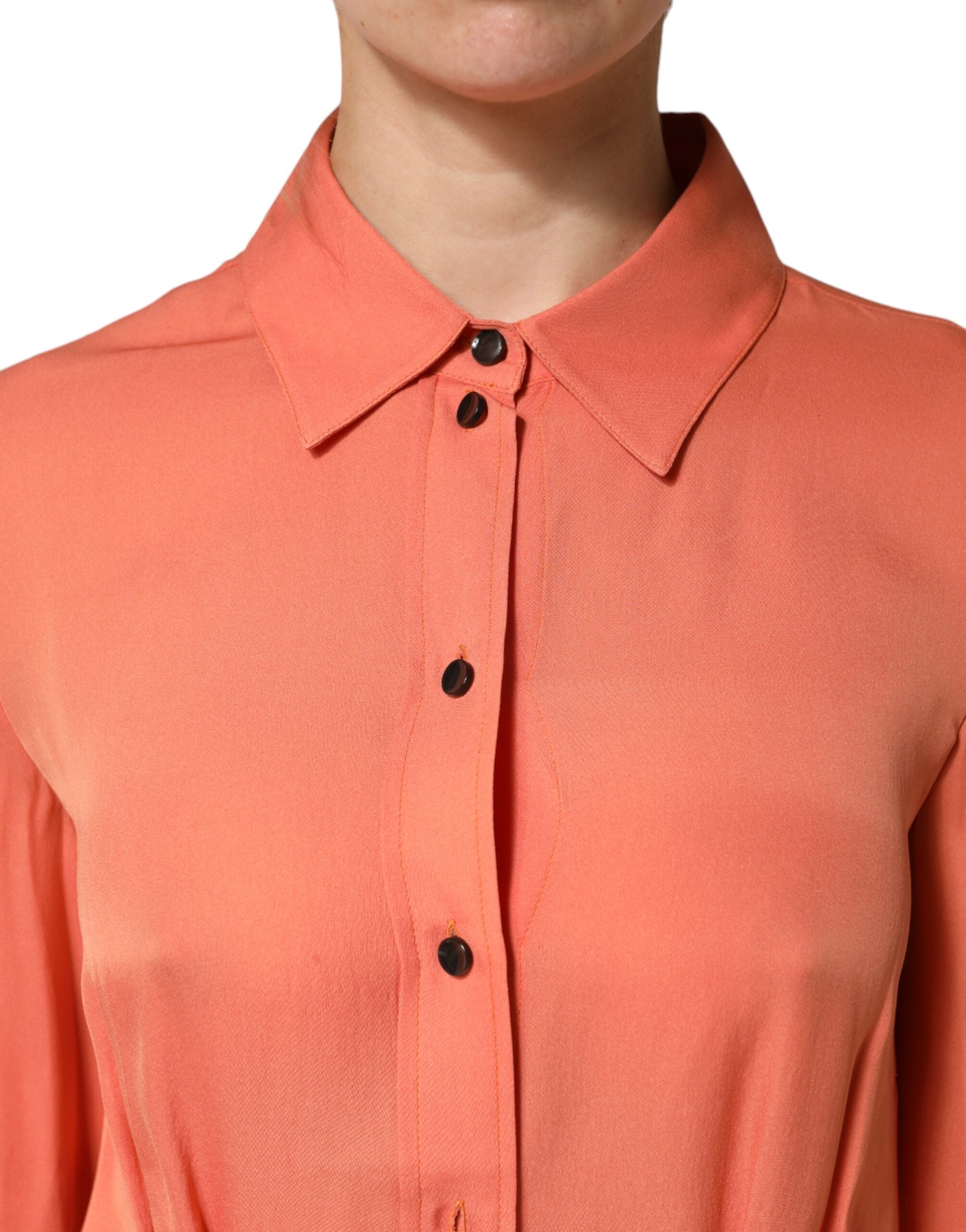 Orange Collared Button Down Long Sleeves Top