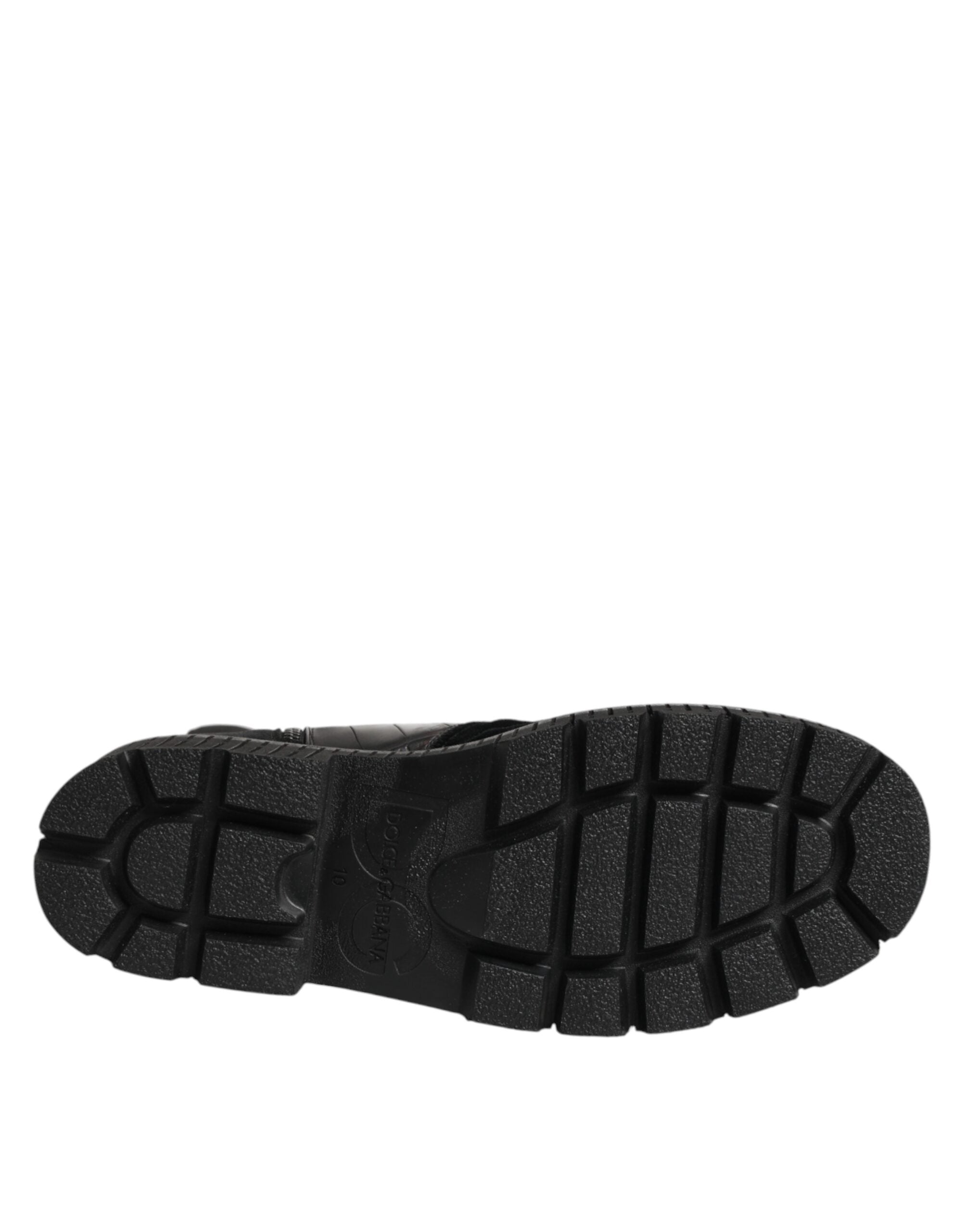 Black Patchwork Leather Mid Calf Boot Shoes