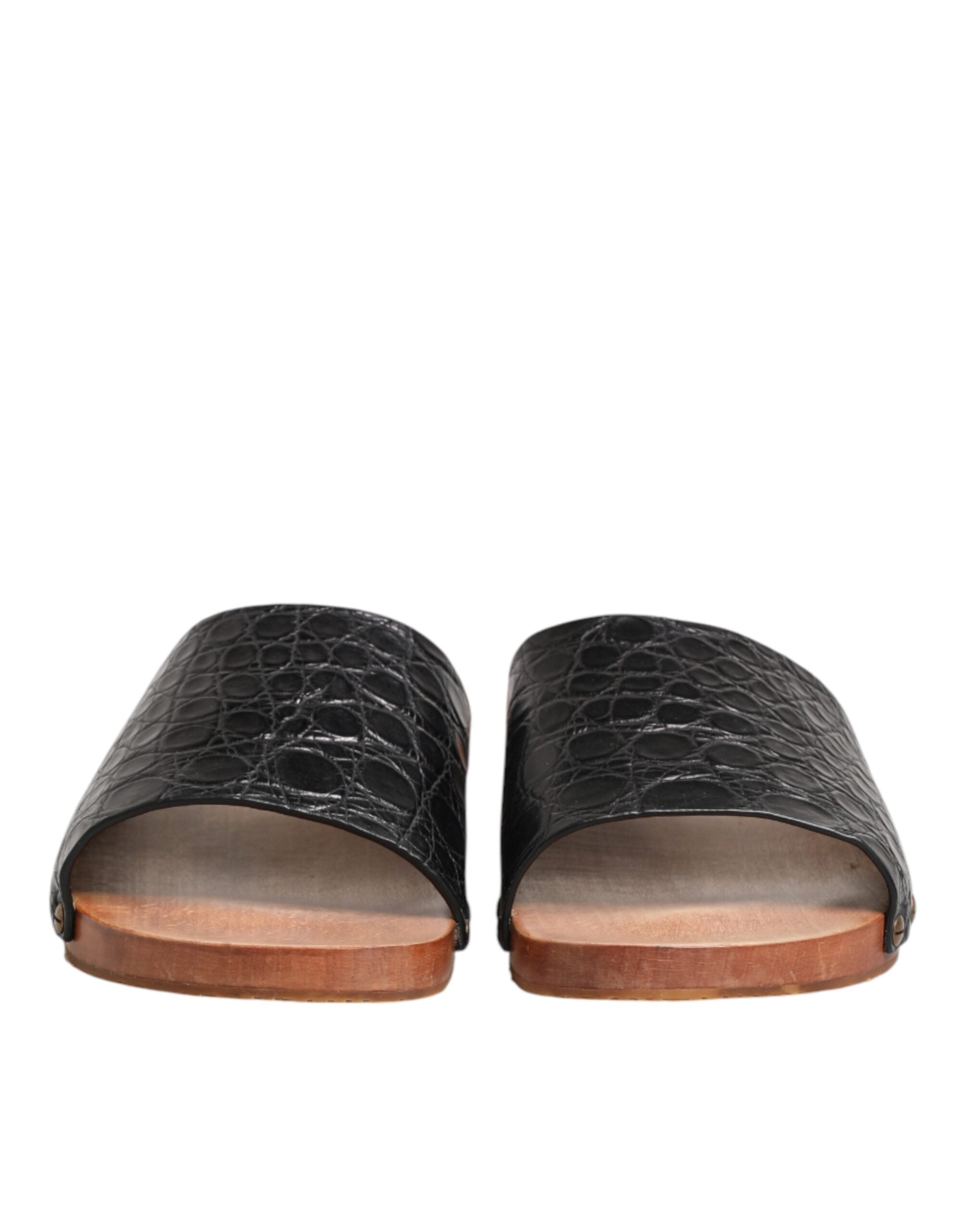 Black Brown Leather Slides Sandals Shoes - ventzia