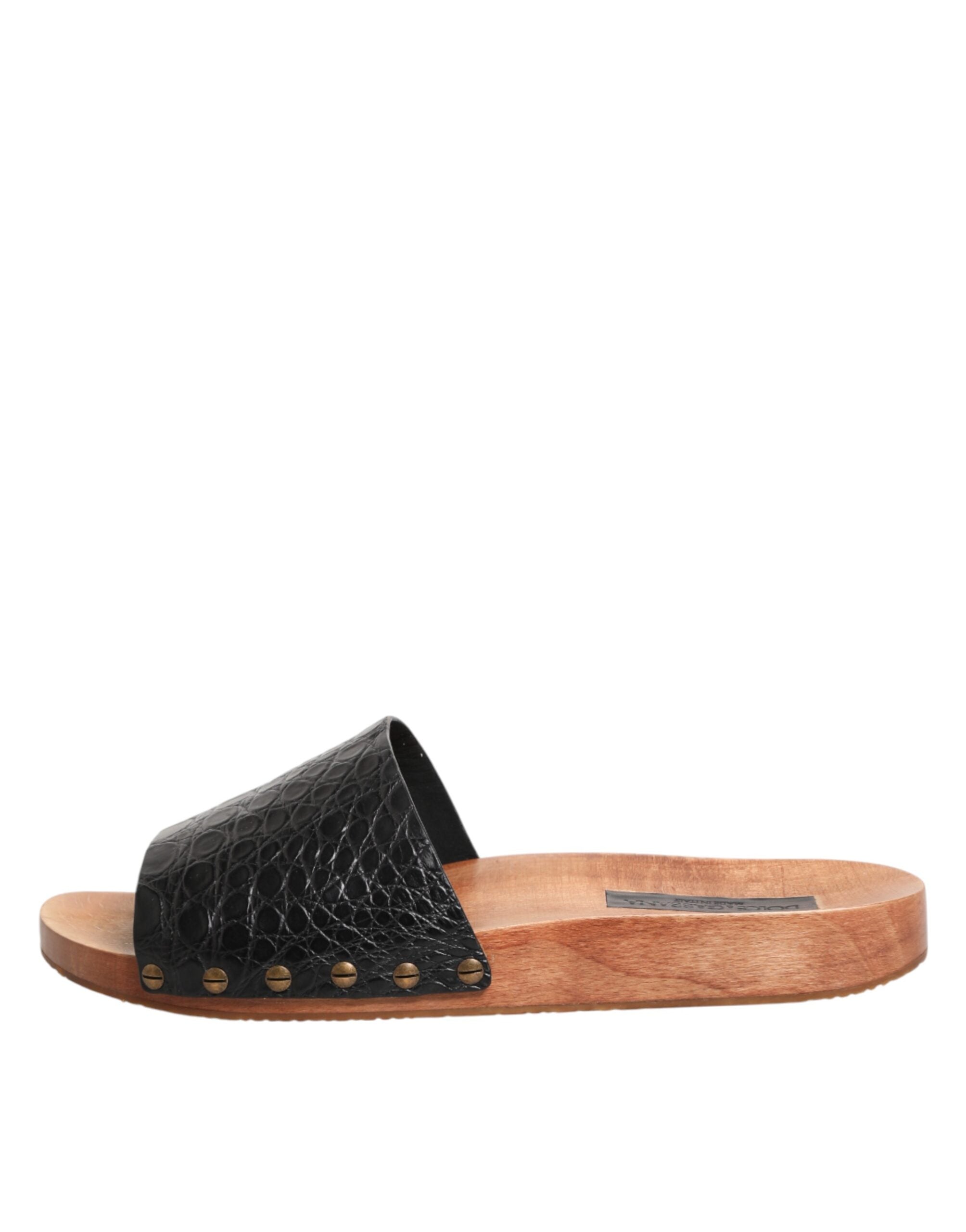 Black Brown Leather Slides Sandals Shoes - ventzia
