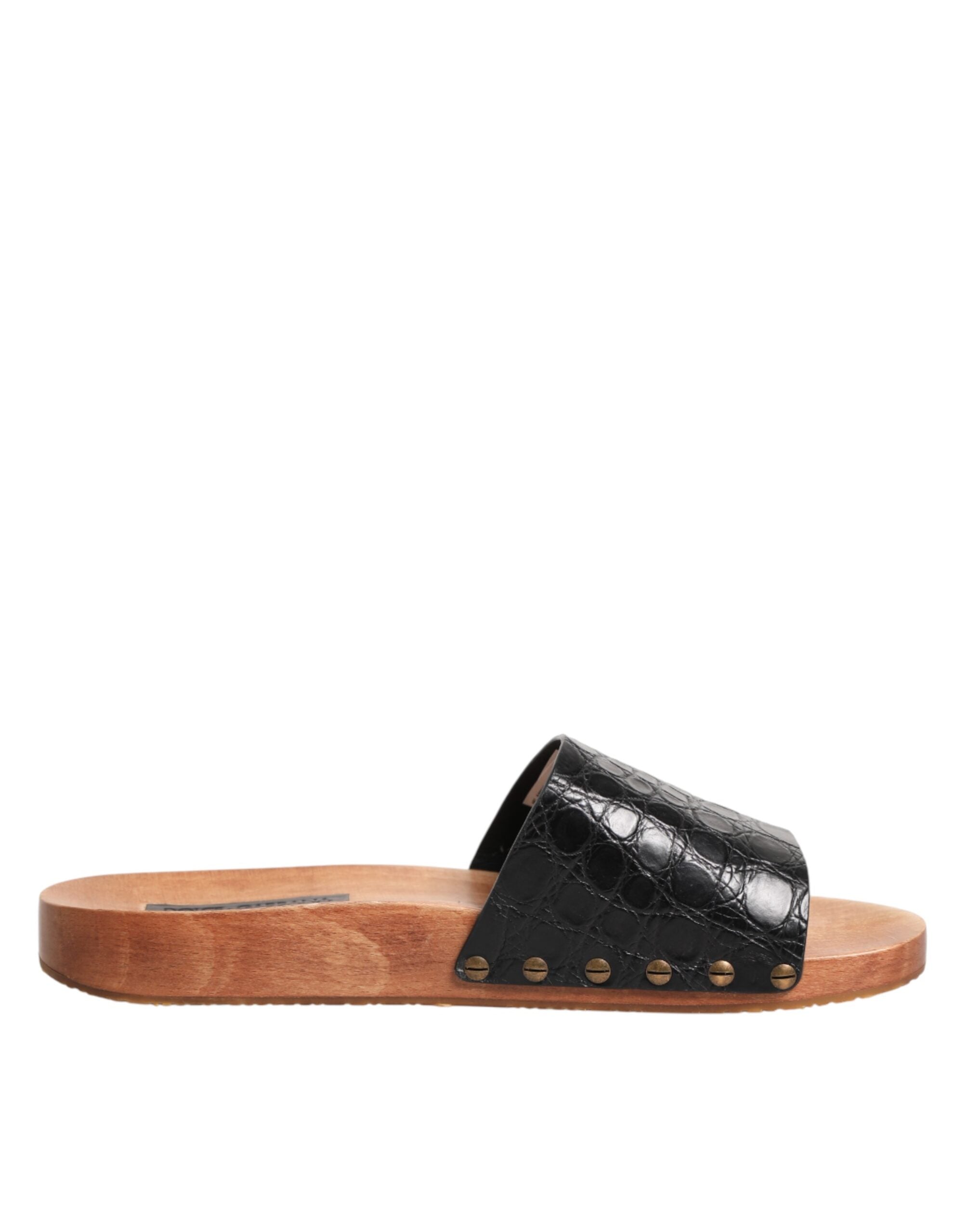 Black Brown Leather Slides Sandals Shoes - ventzia