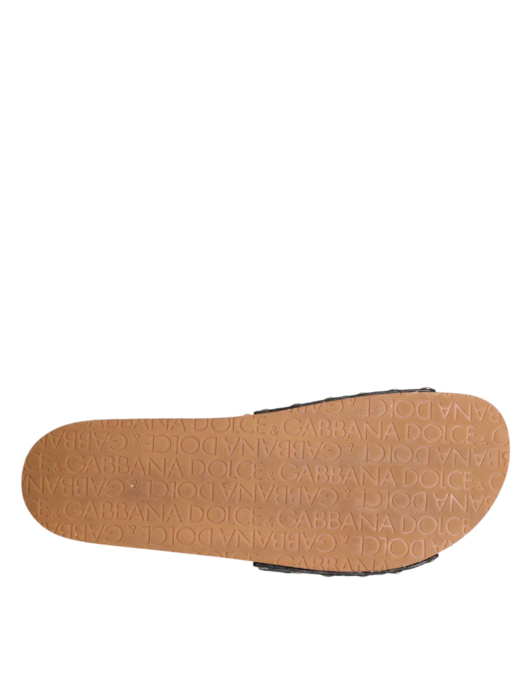 Black Brown Leather Slides Sandals Shoes - ventzia
