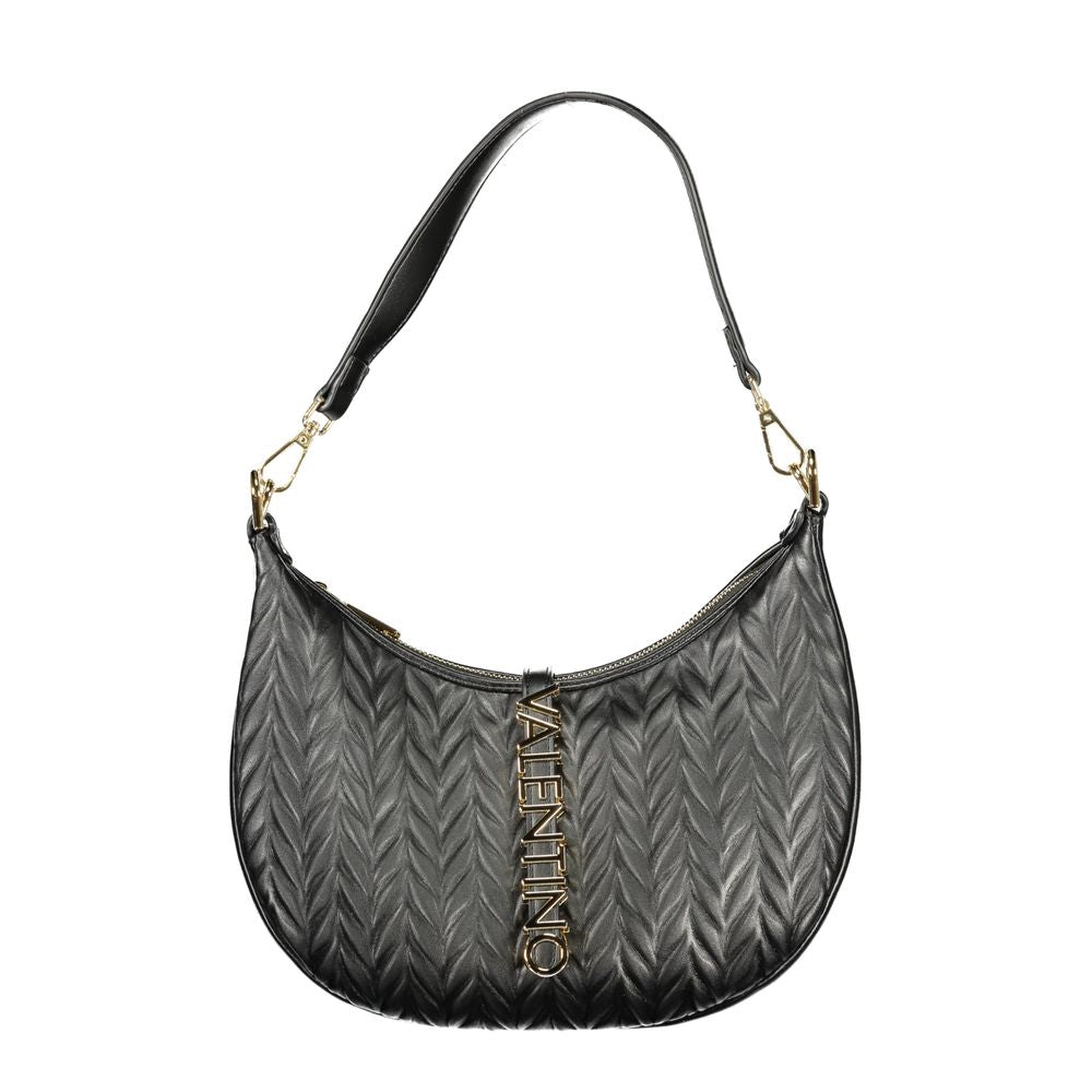 Black Polyurethane Women's Shoulder Bag - ventzia