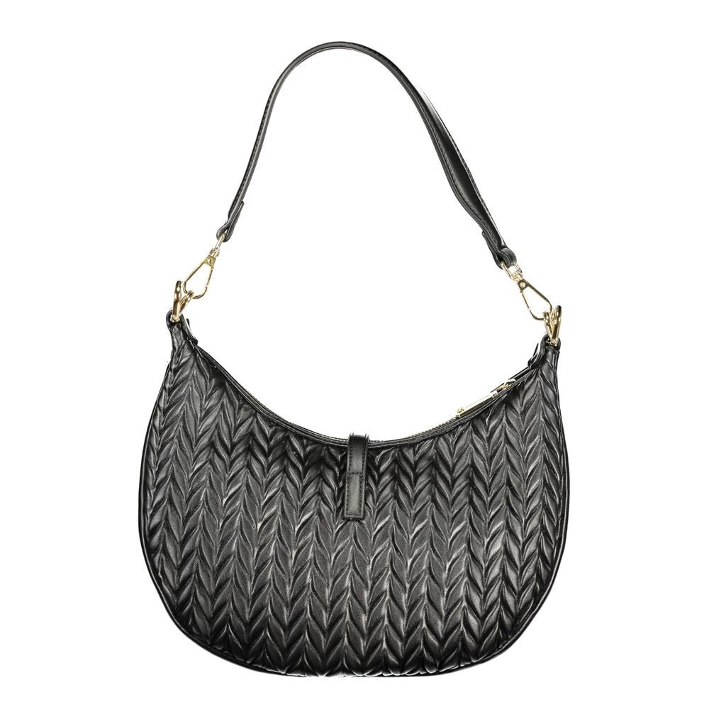Black Polyurethane Women's Shoulder Bag - ventzia
