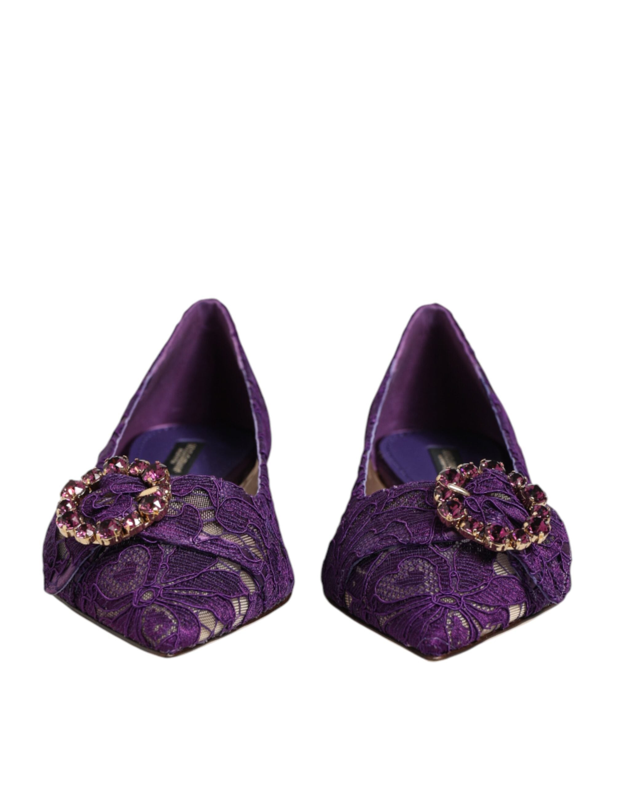 Purple Taormina Lace Crystals Flats Shoes - ventzia