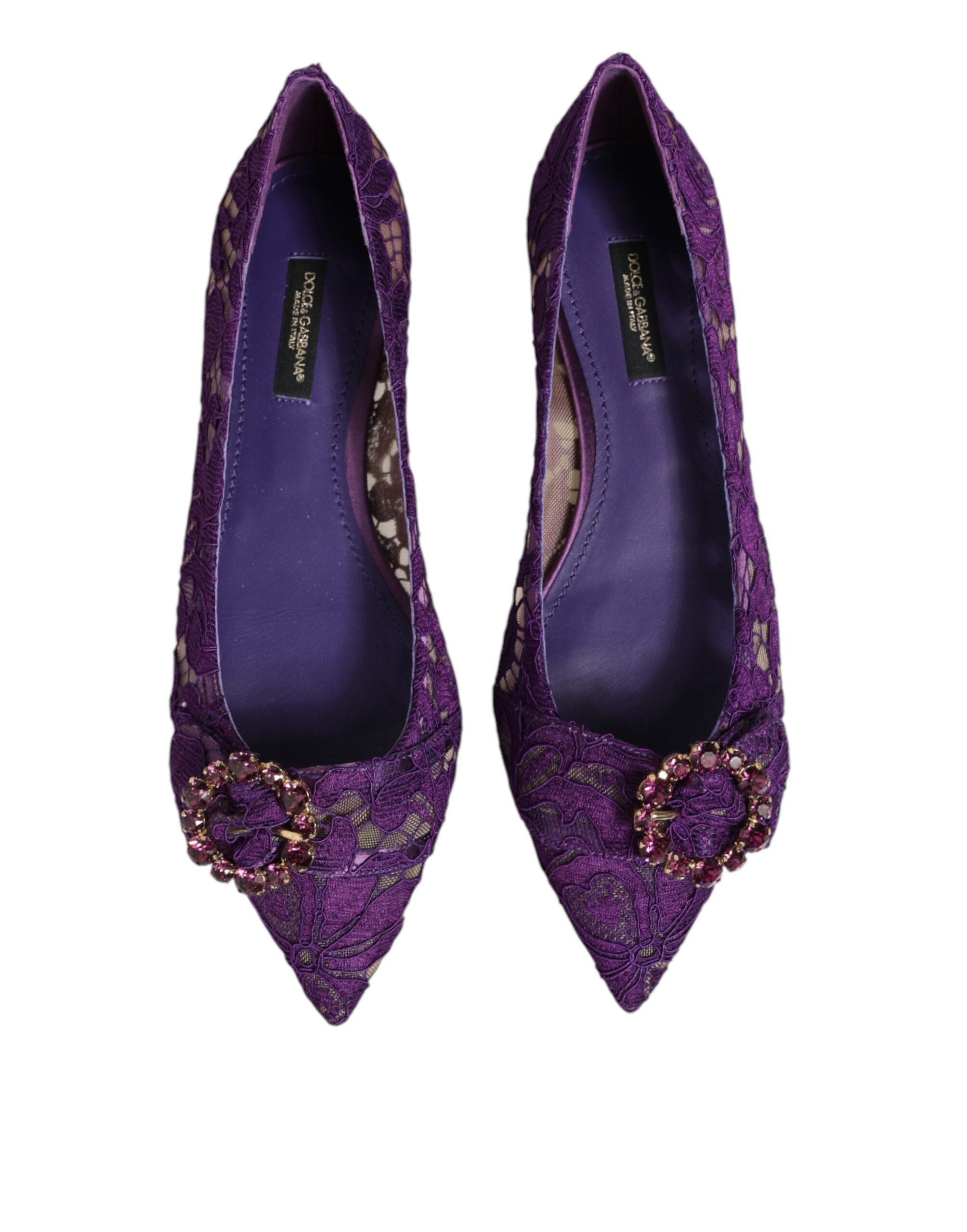Purple Taormina Lace Crystals Flats Shoes - ventzia