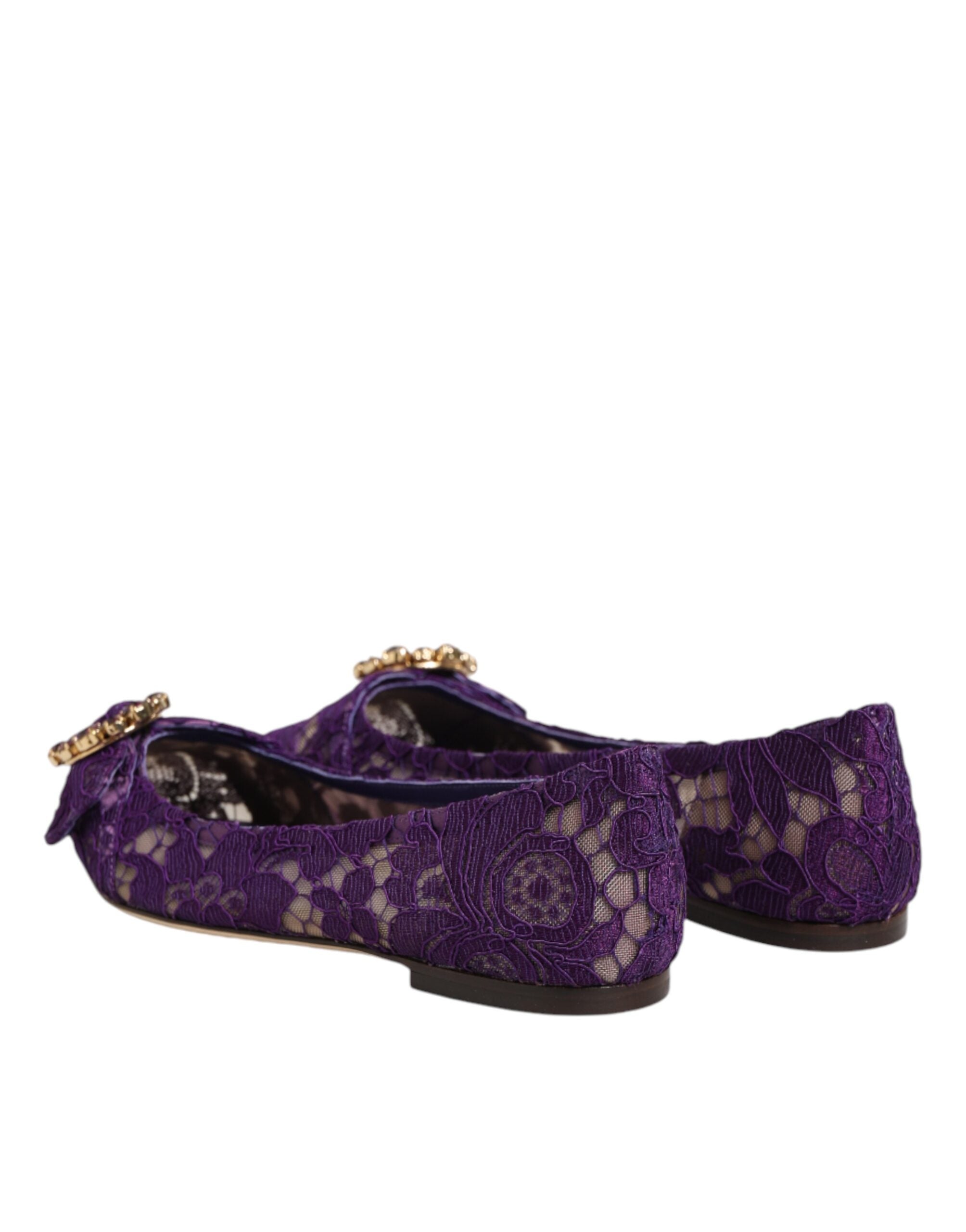 Purple Taormina Lace Crystals Flats Shoes - ventzia