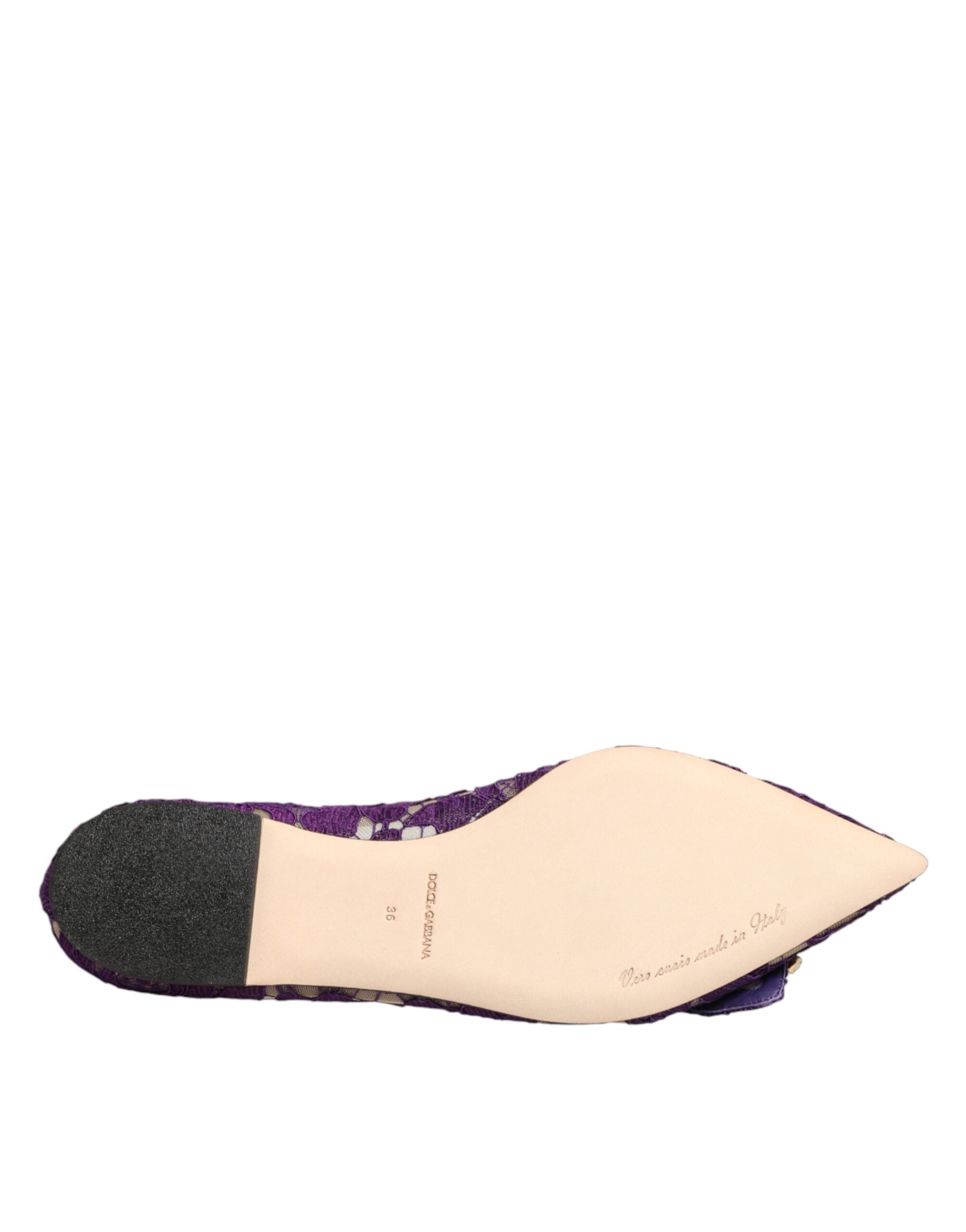 Purple Taormina Lace Crystals Flats Shoes - ventzia